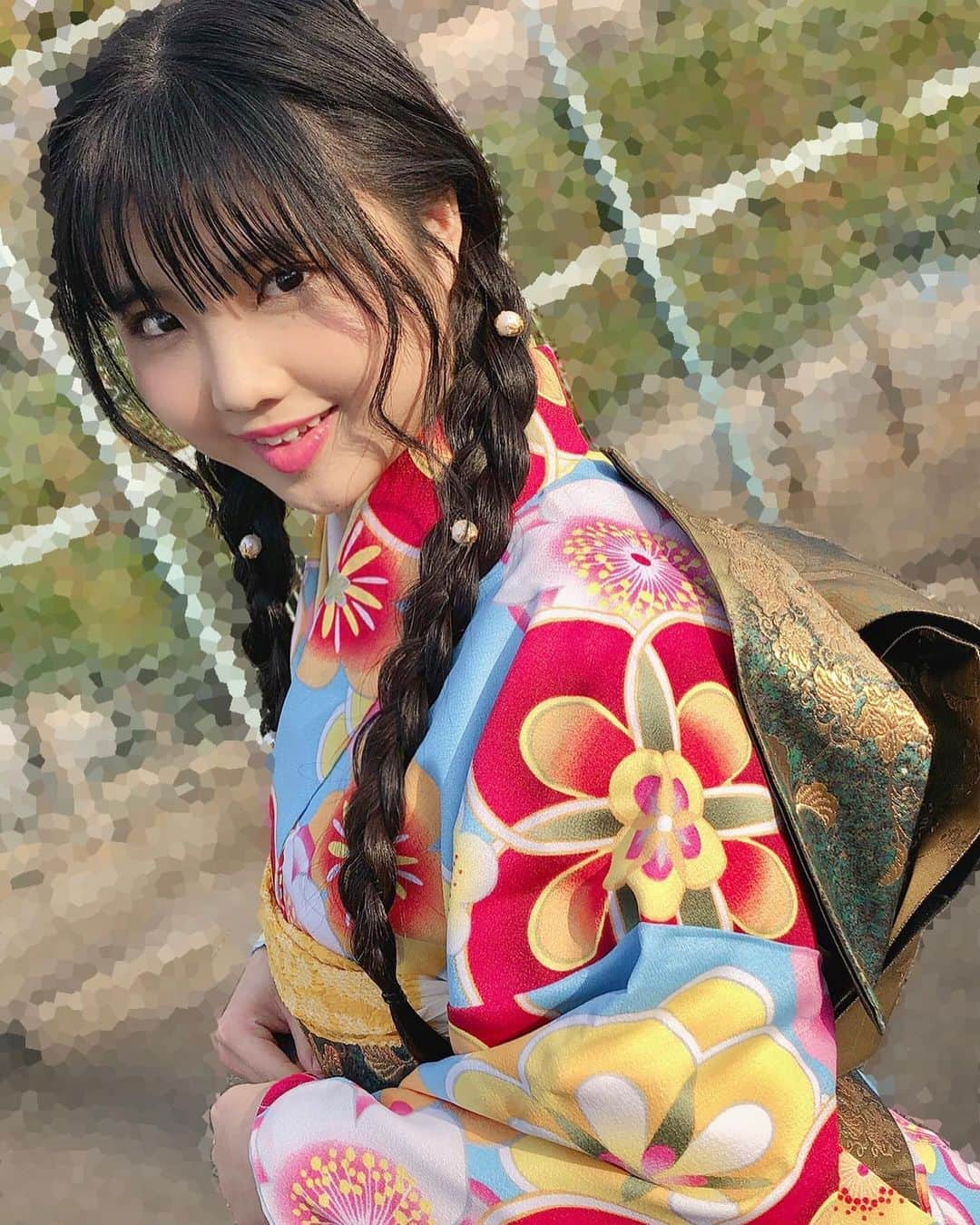 北川愛乃さんのインスタグラム写真 - (北川愛乃Instagram)「着物の写真まだありますので  UPさせて頂きますね💗  #着物 #ピンク #水色 #お花 #三つ編み #おさげ #お正月 #休み」1月11日 23時24分 - kitagawayoshino