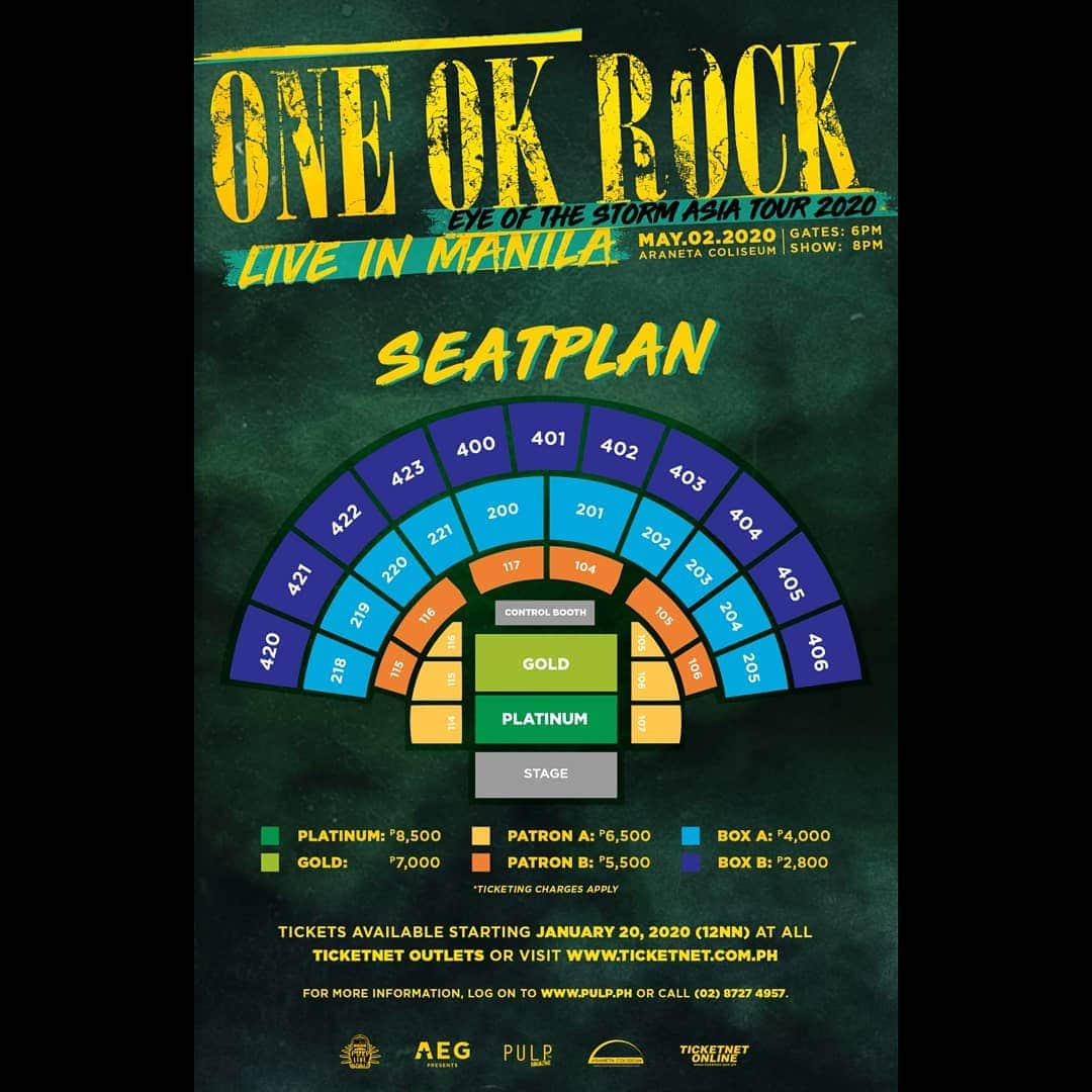 ONE OK ROCK WORLDさんのインスタグラム写真 - (ONE OK ROCK WORLDInstagram)「■「ONE OK ROCK EYE OF THE STORM ASIA TOUR IN MANILA」  Japanese rock phenoms @oneokrockofficial are taking their most breathtaking world tour to Manila!  ONE OK ROCK EYE OF THE STORM ASIA TOUR 2020 Live in Manila happens on 05/02 at The Big Dome.  Tickets on sale 01/20 12NN via @ticketnetph.  _ ■「ONE OK ROCK EYE OF THE STORM ASIA TOUR IN MANILA」  日本のロック旋風者 @oneokrockofficial が世界ツアーでついにマニラへやってくる！ ライブは「ONE OK ROCK EYE OF THE STORM ASIA TOUR IN MANILA 」で05/02にマニラのThe Big Domeで開催予定。 @ticketnetphから1月20日からチケット発売。  #oneokrockofficial #10969taka #toru_10969 #tomo_10969 #ryota_0809 #fueledbyramen #eyeofthestorm #eyeofthestormjapantour20192020」1月13日 18時20分 - oneokrockworld