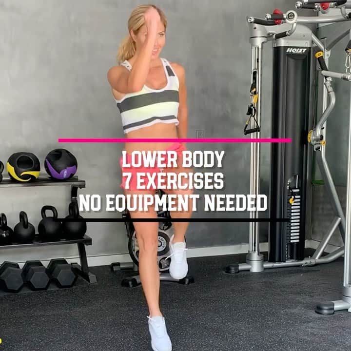 トリー・ウィルソンのインスタグラム：「. No equipment? We can deal! . Just starting out? Or getting back into it? Sometimes the simple, no equipment workouts are the best to start out with..especially if you don’t have equipment anyway. 😜. . Repeat this big ole circuit of 7 exercises 4-6 times...or until you feel good about what you accomplished.💪🏽」