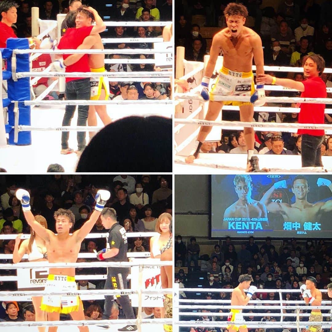 のインスタグラム：「おめでとう☆KENTA君 @kenta.kawasaki518  通ってるジムのプロ選手の試合観戦 「勝つ‼︎」その思いが溢れんばかりに… 素晴らしい試合に、興奮が止まりませんでした☆  雄叫びをあげる姿は…😆何度みても最高の瞬間です☆☆また、💪💪💪絶対みせてください  人生をかけ 努力を続ける毎日の繰り返し。  それぞれ、いろんな背負ってるものがあるからこそ 震えるほどの感動があり。涙があり。  一瞬で決まる「勝負」の世界の過酷さは 想像しきれません。  覚悟を持って挑む選手の皆様を目の前に 得るものは多く、心動かされました。  今日から、更に励みます〜💪自分の人生、自分次第。  @rise_2003official  @hayatogym_gakugeidai  #kickboxing #fighters #strong #instagood #photooftheday #photography #amazing #happy #キックボクシング #格闘技 #観戦 #プロ選手 #おめでとう #勝負 #努力が報われると信じて #先生との写真は毎回泣ける」