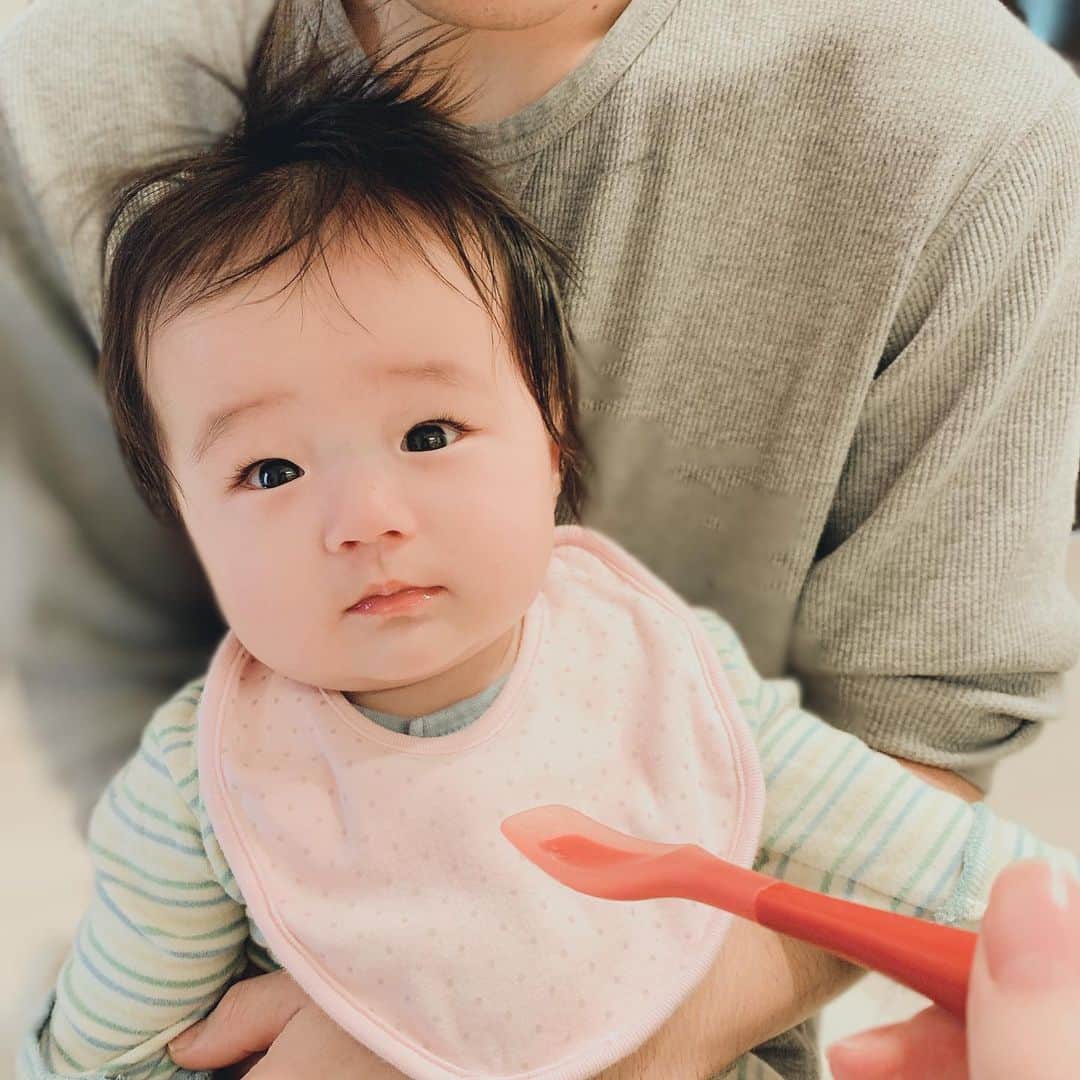 しほの涼のインスタグラム：「離乳食で人参🥕食べさせたら、お気に入りだったみたいでパクパク食べました😂💫 食べてくれると作りがいがあるわぁ😅  #離乳食初期#離乳食#生後6ヶ月女の子」