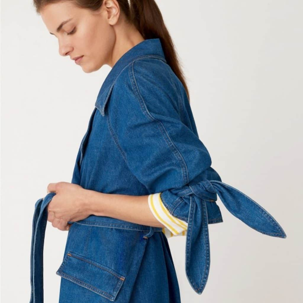 エムアイエイチジーンズのインスタグラム：「Denim bows and belts. The Audie coat. Our most sustainable denim yet and favourite sale pick!  #mihjeans #sustainabledenim #britishheritage」