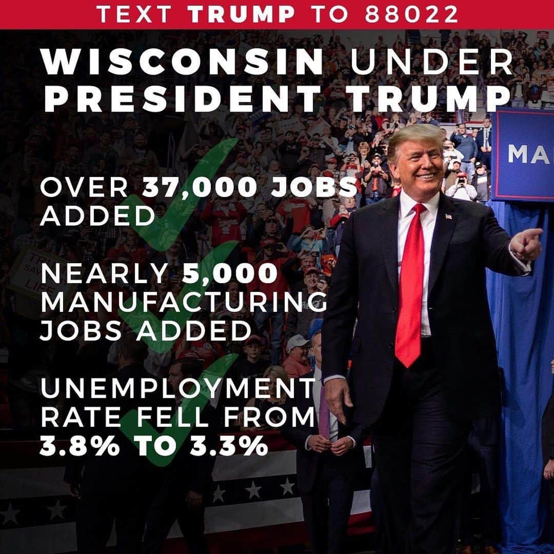 ドナルド・トランプさんのインスタグラム写真 - (ドナルド・トランプInstagram)「#Repost @teamtrump ・・・ President Trump will be taking the stage in Milwaukee shortly. Here are some of the GREAT things he is doing for Wisconsin!  #TrumpRally」1月15日 12時08分 - realdonaldtrump