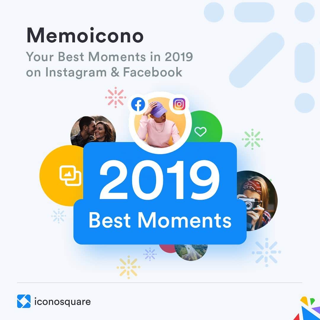 Iconosquareのインスタグラム：「Goodbye 2019. Hello 2020! 🎊  In this first month of the new year, we are super excited to introduce the new and improved Memoicono to all of our active customers, to round off chapter 2019 in style! 🥳  Remember 5 years ago, when Memoicono went viral? Millions of you downloaded your own special video to celebrate your most memorable Instagram moments of the year. Well, Memoicono is back and ready to highlight your best Instagram and Facebook moments from 2019, in a short video.  Just our way of saying thank you for being such an amazing customer! 💙  We hope you’ll love your video! Don’t forget to share yours on Facebook and Instagram using the #memoicono hashtag!  Get your Memoicono now 🎬 👉🏼 https://icnsq.re/2TxtA38 // Link in bio」