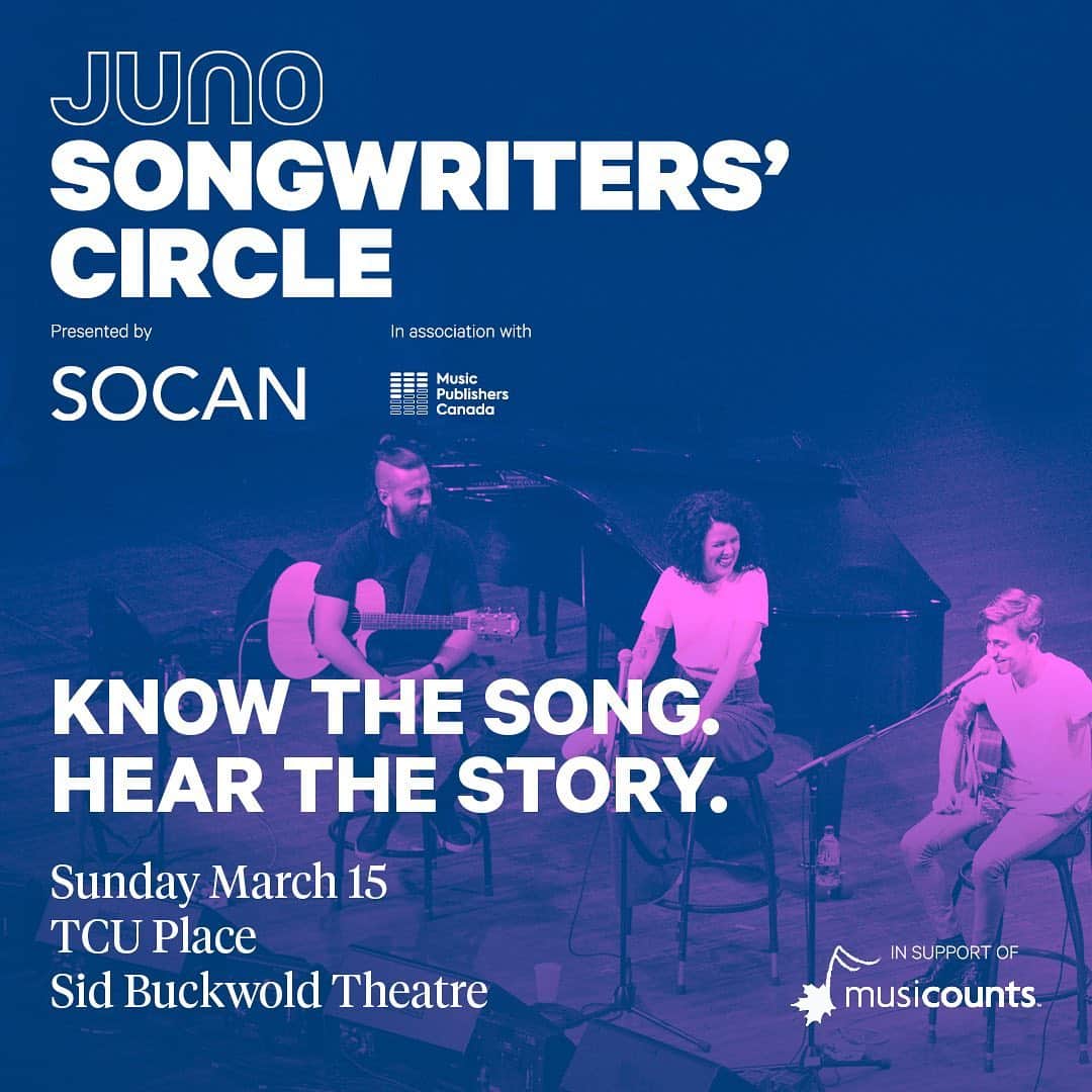 SOCANさんのインスタグラム写真 - (SOCANInstagram)「Don’t miss the crown jewel of @thejunoawards week.. the Songwriter’s Circle in #Saskatoon.」1月17日 3時54分 - socanmusic