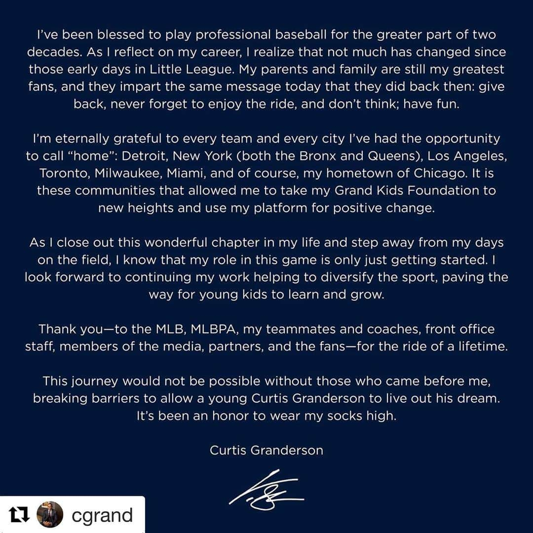 ニューヨーク・メッツさんのインスタグラム写真 - (ニューヨーク・メッツInstagram)「Congrats @cgrand on an incredible career. #LGM」1月31日 22時45分 - mets