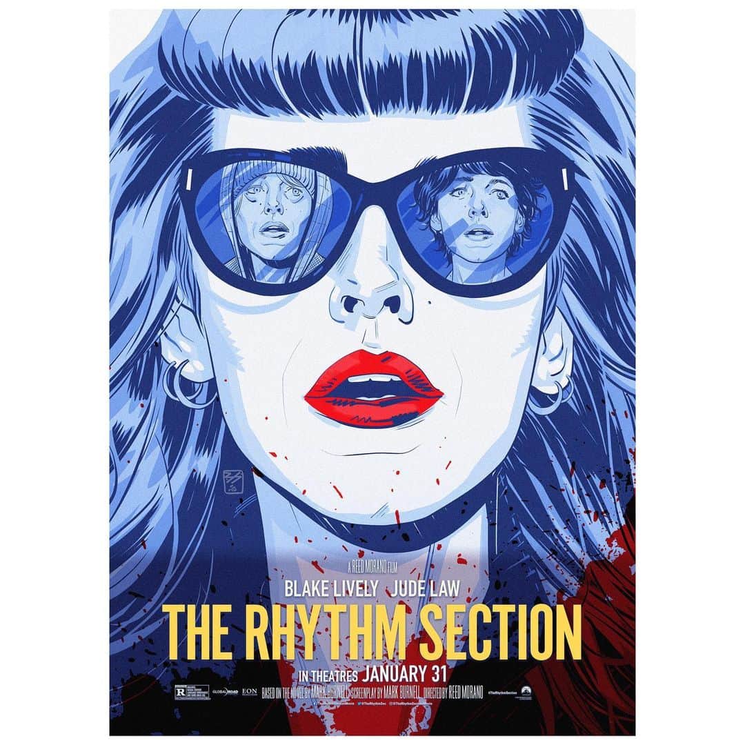 リード・モラノのインスタグラム：「@therhythmsectionmovie  starring @blakelively, #JudeLaw, @sterlingkbrown & @razajaffrey comes out in theaters TONITE!!! Ps. My favorite poster EVER-  I got to collaborate w/ my old bud, @onegemini_studios again - Friends since high school & now we get to do cool shit like this...well, let’s be honest- you did it!  thank you, Blair- I’m so lucky to work with you.  And you’re ALLLLL MINE.  Just kidding...I’ll share you.  Maybe.」