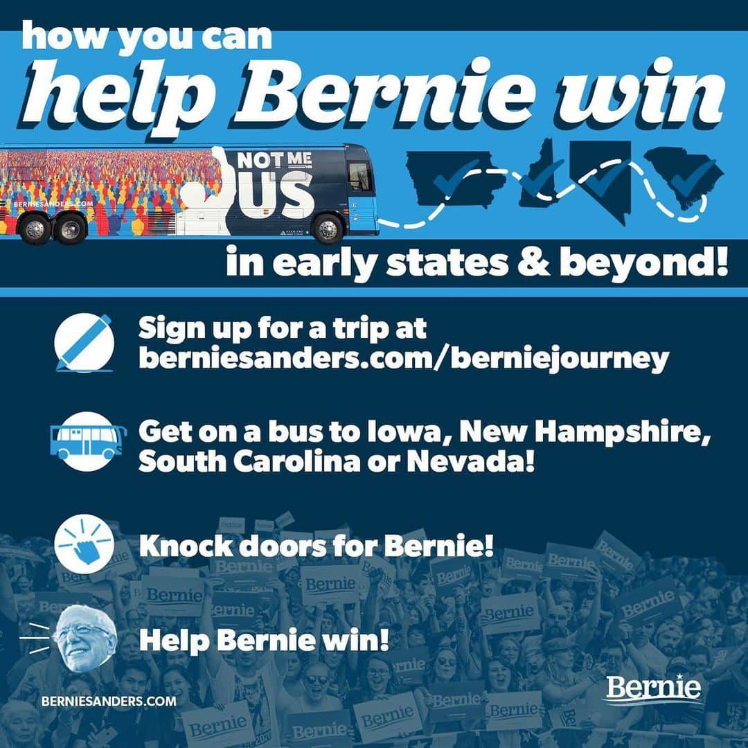 バーニー・サンダースさんのインスタグラム写真 - (バーニー・サンダースInstagram)「The Iowa caucus is just three days away and one of the most effective things you can do to help our campaign is to take a Bernie Journey and knock on doors in Iowa! Transportation is provided. Sign up here: berniesanders.com/berniebus」2月1日 2時24分 - berniesanders