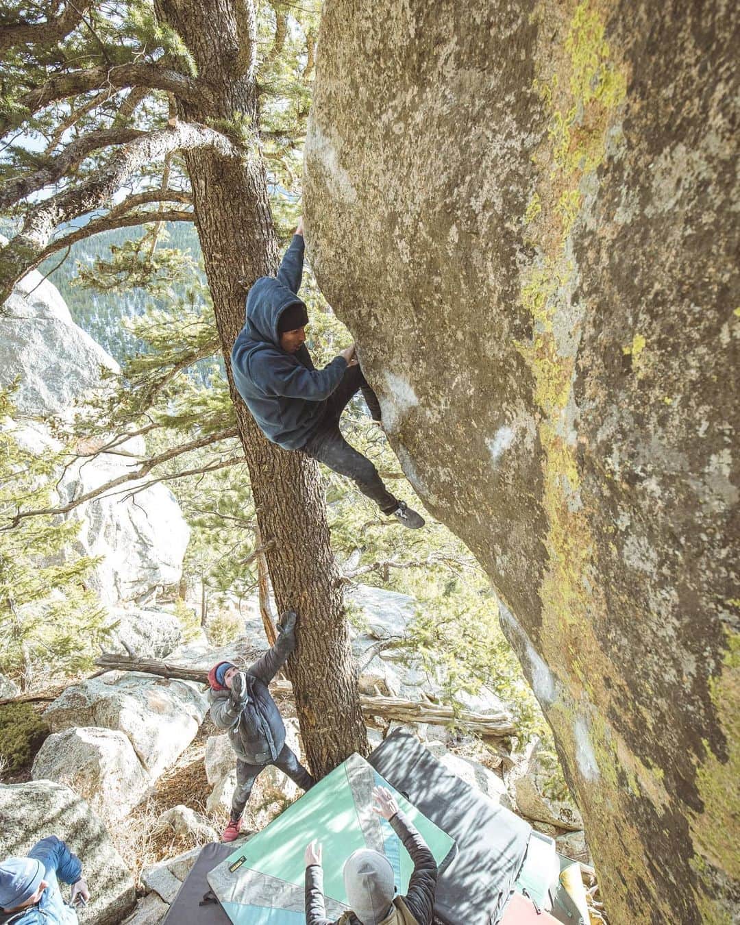 ダニエル・ウッズのインスタグラム：「MAMBA (8A/+) ____________________________ Great new addition to the pinecliffe blocs. Found by @fausey n cleaned by @tchadx, FA'd by @griffinwhiteside, and I snuck in the 2nd. Alltime rock n line.  Photos by @bearcam」