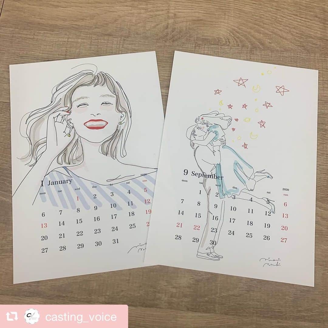 川嵜美佳のインスタグラム：「マネージャーと誕生日一緒だったことが発覚w 今年は絶対に飲みに行きましょう^ ^♪ #repost @casting_voice via @PhotoAroundApp  ステキな #お年賀 頂きました♪  #イラストレーター #南夏希 さんの #カレンダー ☆  これが iPhoneのみで作画とかほんとすごい。  #しあわせ が訪れそう♪ #うれしい #ありがとうございます  #新年のご挨拶 のこの時期は、いつもにも増して、各プロダクションのみなさまがご来社されます。  各事務所さまやタレントの皆さんにも喜んで頂けるお仕事ができるように、社員一同、がんばりますっᕦ(ò_óˇ)ᕤ  #casting #illustrator #castingvoice #happy」
