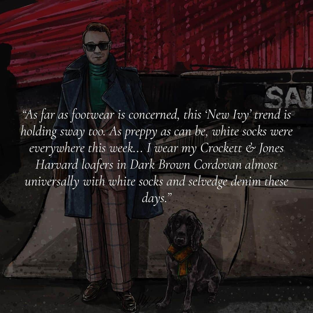 のインスタグラム：「Pitti Uomo: The times are a-changing - Aleks Cvetkovic brings you his bi-annual trend report, fresh from last week’s Pitti Uomo menswear fair in Florence. . Swipe up in our story to read the article. . #crockettandjones #madetobeworn #guestwriting #pittiuomo」