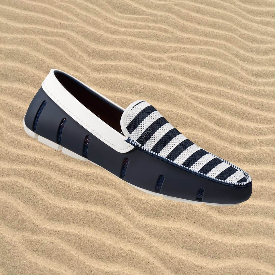 スイムズのインスタグラム：「NEW loafer alert! Breathable striped knit upper, flexible fit and textured rubber outsole. Did we mention machine washable? #swims #whereto? #waterfriendly #classics」