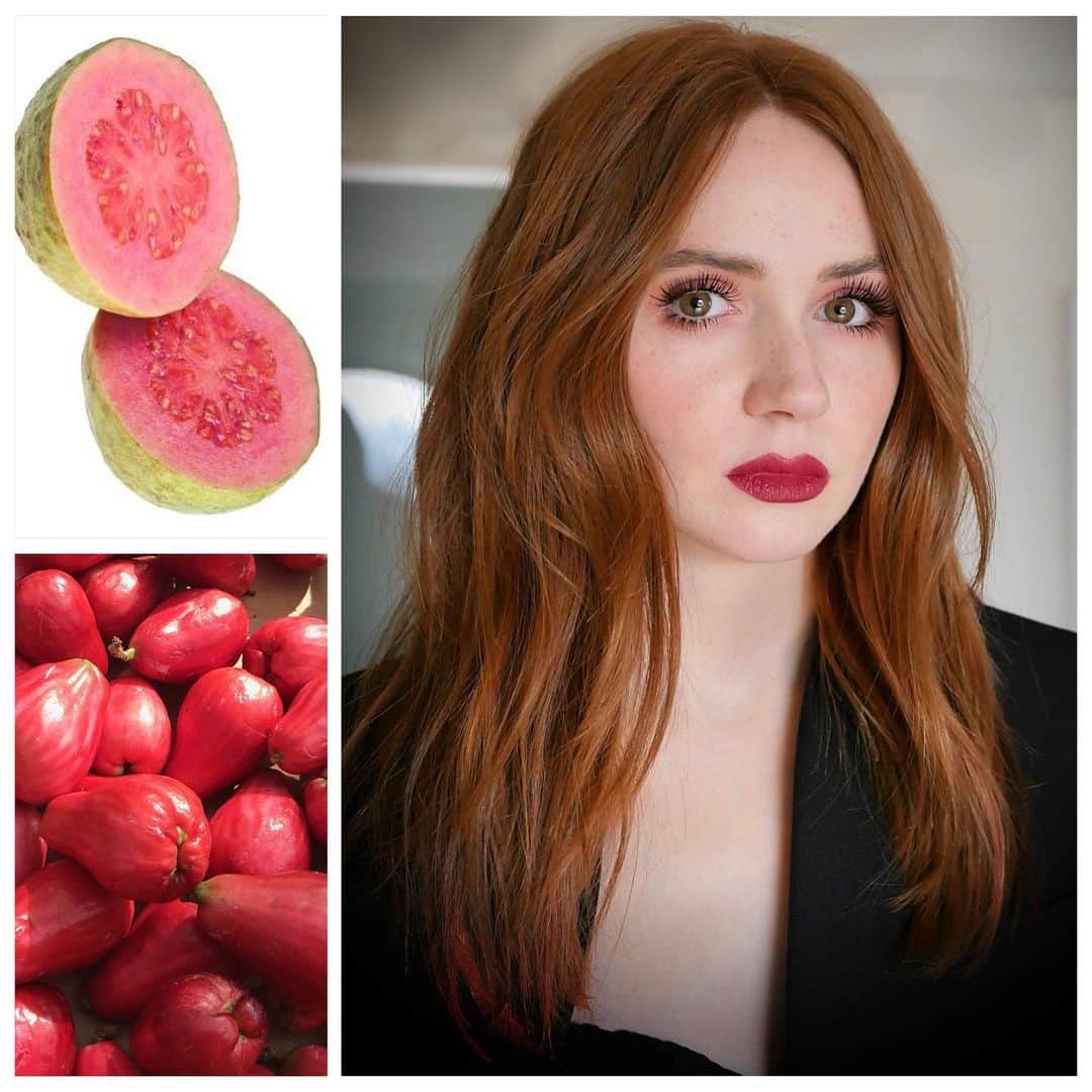 JO BAKERのインスタグラム：「K A R E N • G I L L A N 🏴󠁧󠁢󠁳󠁣󠁴󠁿 Bountifully inspired by all the amazing things we were lucky to taste, see and experience this week... #karengillan #pinkguava  #malayapple  #acai tones for this look!! #brazil im totally obsessed with you!!! Your people and your country have made me want to explore more and come back again really soon!!!! #riocarnival ??? Style @karlawelchstylist @miumiu  Hair @bobbyeliot  Makeup by me #jobakermakeupartist」
