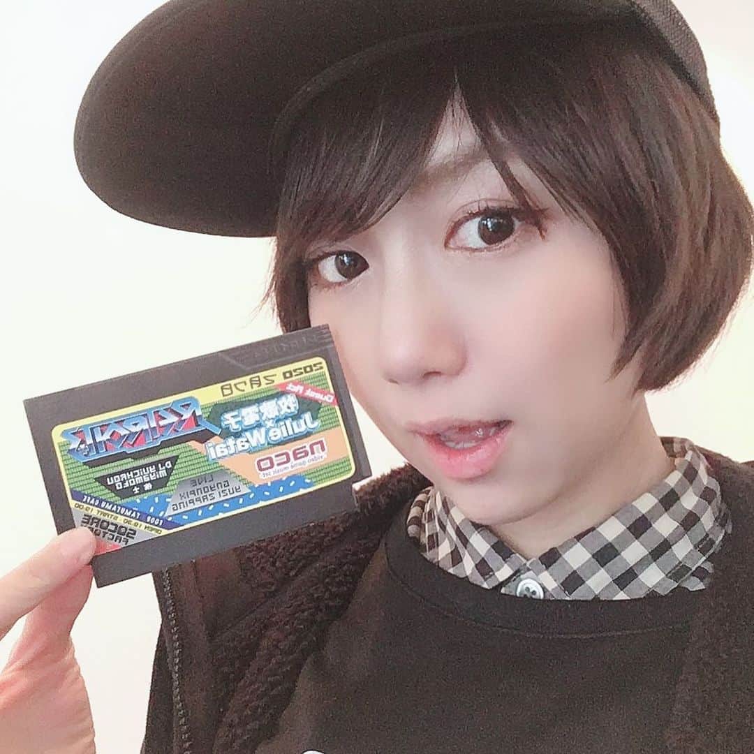のインスタグラム：「大阪にて。2/7、DJライブ出演します‼️牧歌電子さんと、コラボレーションライブもさせて頂きます🥰👾 とっても久しぶりのイベントなのでぜひ遊びに来てくださいね。 ファミカセサイズのかっこいいフライヤーはDELTAKOにも置いてます💫 「RETROIT ♯3」 2020.2.7 FRI @SOCORE FACTORY Open 18:30 / Start 19:00 ¥1600_1d  Guest ACT 牧歌電子 × Julie Watai NACO -video game music set-  LIVE Gnyonpix Yuzi zapping  DJ Yuichrou Miyamoto 侑士  FOOD tamutamucafe」