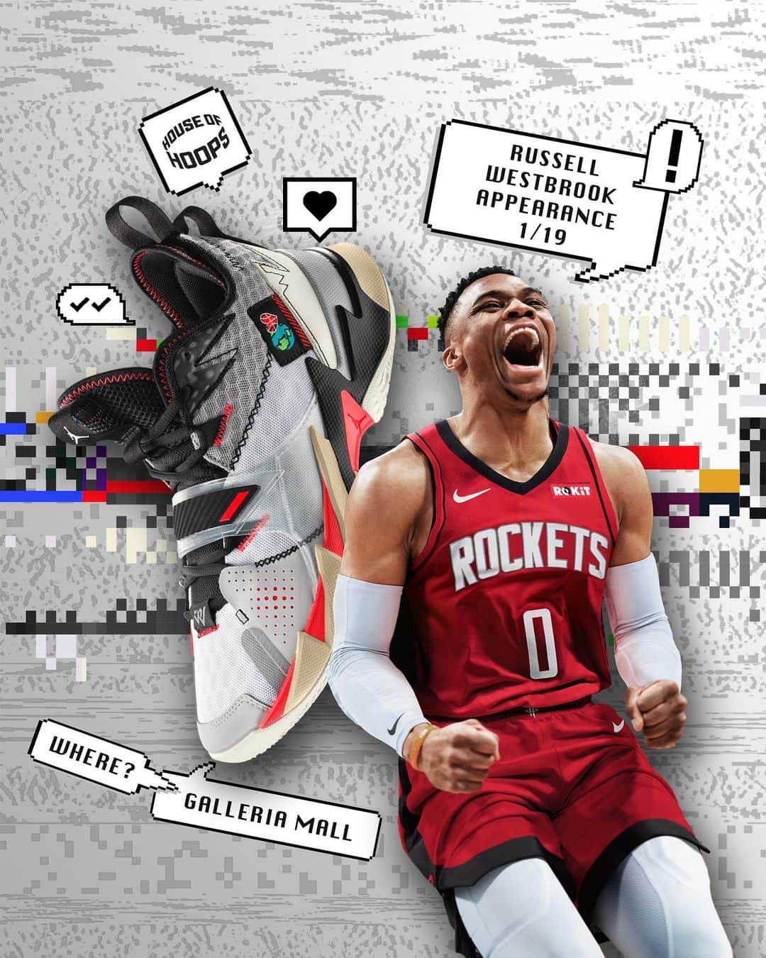 ラッセル・ウェストブルックのインスタグラム：「Houston, pull up. 🤘🏾 Come hang with me at the @houseofhoops in The Galleria Mall on 1/19 to design a ‘Why Not?’ tee, cop the Why Not Zer0.3 ‘Unite’ and more. ⏰: 3:30pm 📍: 5015 Westheimer Rd」