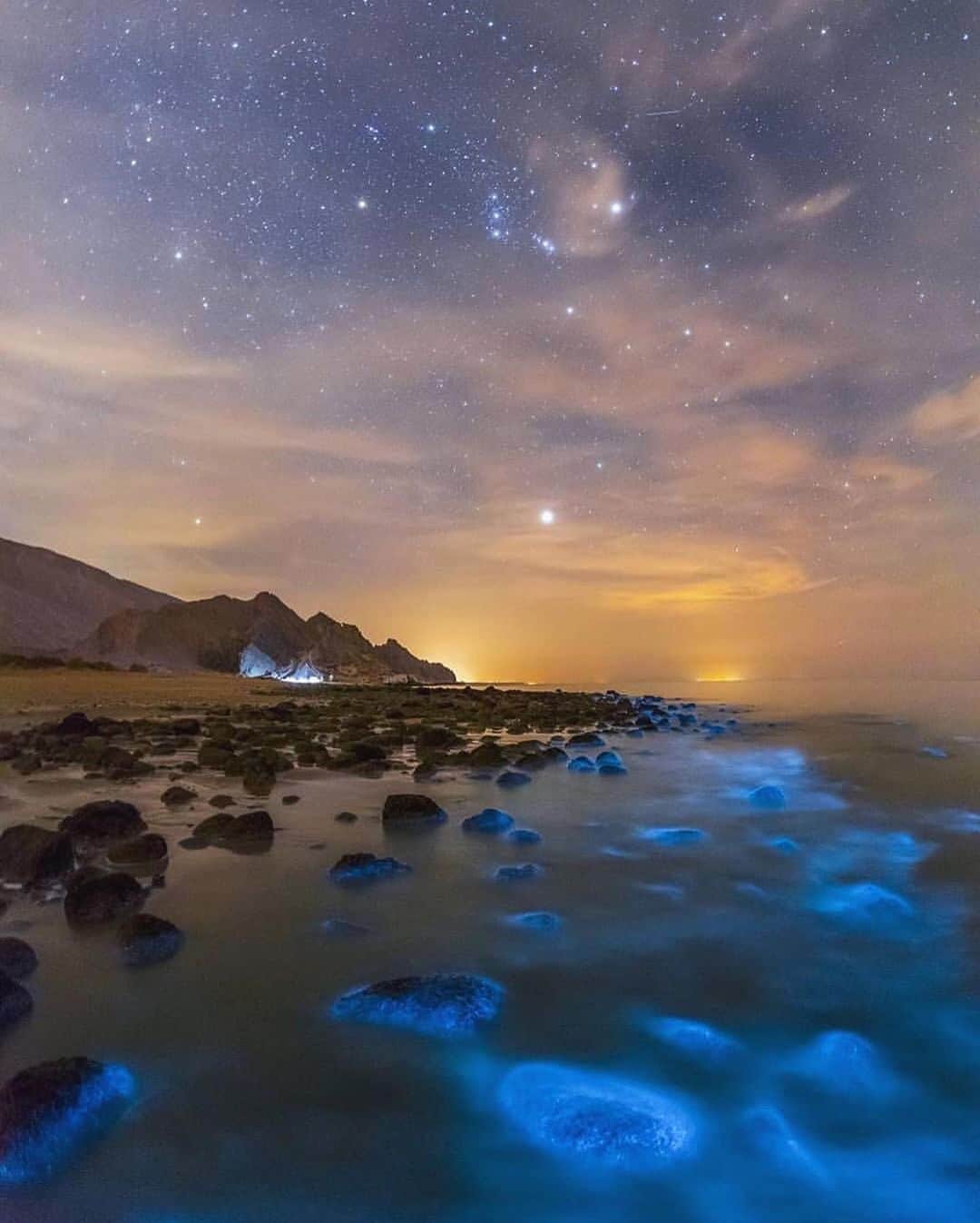 Earth Picsさんのインスタグラム写真 - (Earth PicsInstagram)「A bioluminescent shoreline in the Persian Gulf –– a phenomenon caused by distressed marine plankton that creates a beautiful shimmering effect. The electric blue light can fend off predators and lure prey as well. cc: @mohammadsadeghhayati」1月19日 2時31分 - earthpix