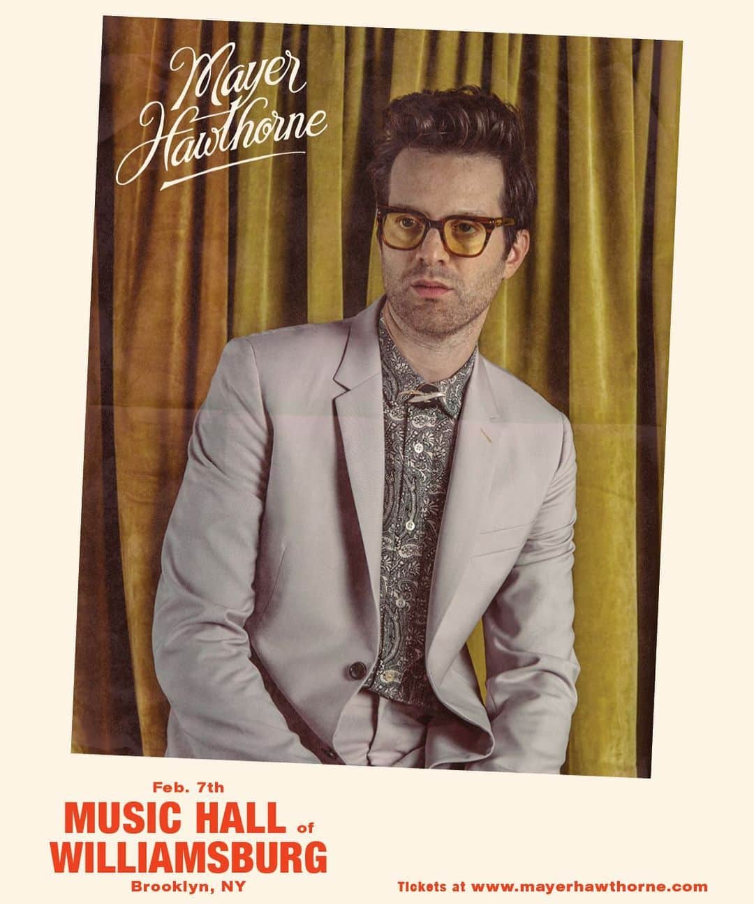 メイヤー・ホーソーンのインスタグラム：「Where Brooklyn at? I’m bringing the band Feb 7 and we’re playing the hits. This one is gonna be intimate so get into it 💛」