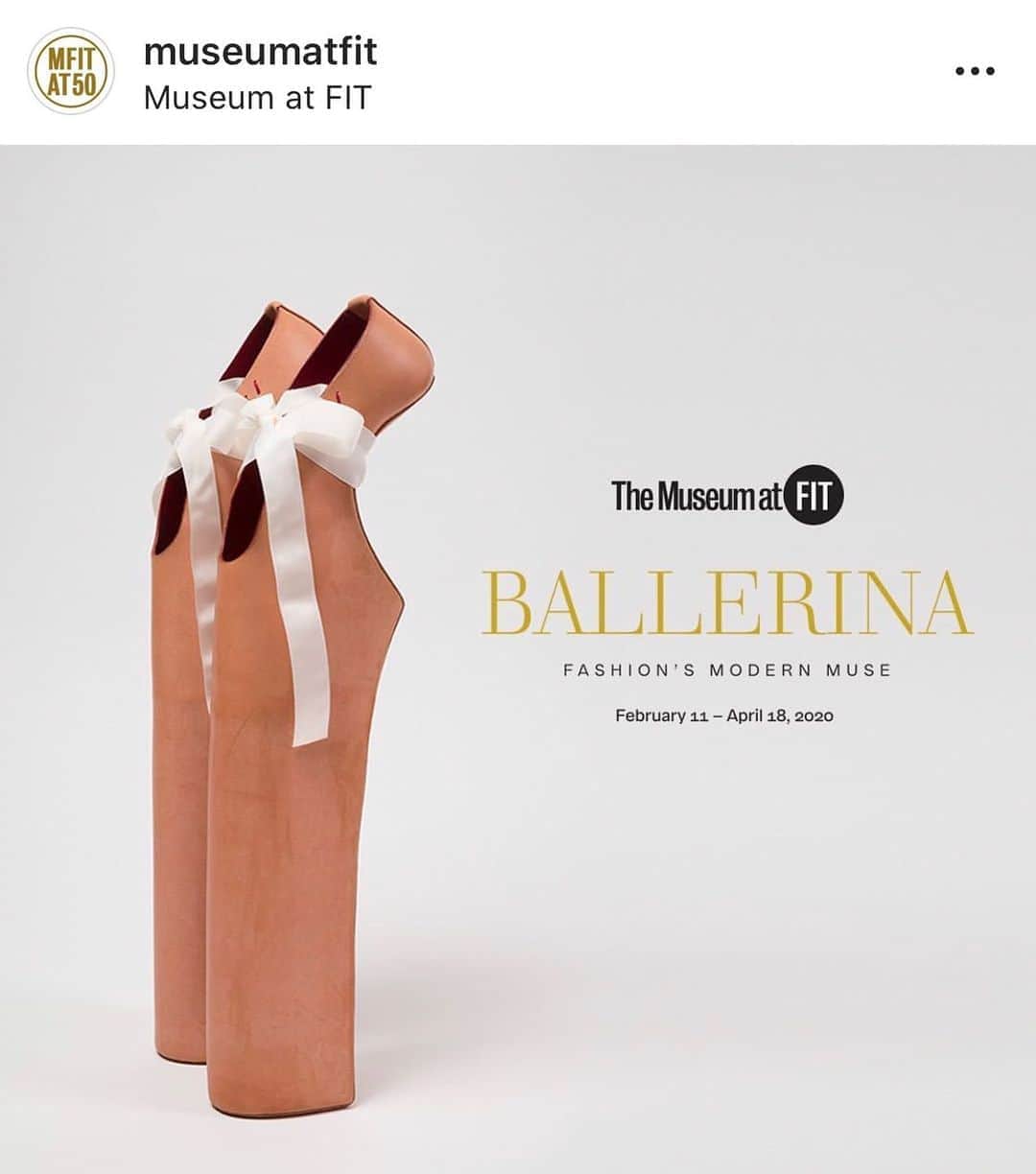 のインスタグラム：「🇺🇸Group Exhibition👨‍🎨﻿ ﻿ The Museum at FIT﻿ Ballerina: Fashion’s Modern Muse﻿ Special Exhibitions Gallery﻿ February 11 – April 18, 2020﻿ Share using #BallerinaExhibition on Twitter and Instagram.﻿ ﻿ The Museum at the Fashion Institute of Technology (MFIT) presents Ballerina: Fashion’s Modern Muse, the first large-scale exhibition to illustrate the profound and enduring influences of classical ballet and its most celebrated practitioners — ballerinas — on modern high fashion.﻿ ﻿ #NoritakaTatehana﻿ #Heellessshoes﻿ #LadyGaga﻿ #TheMuseumatFIT」
