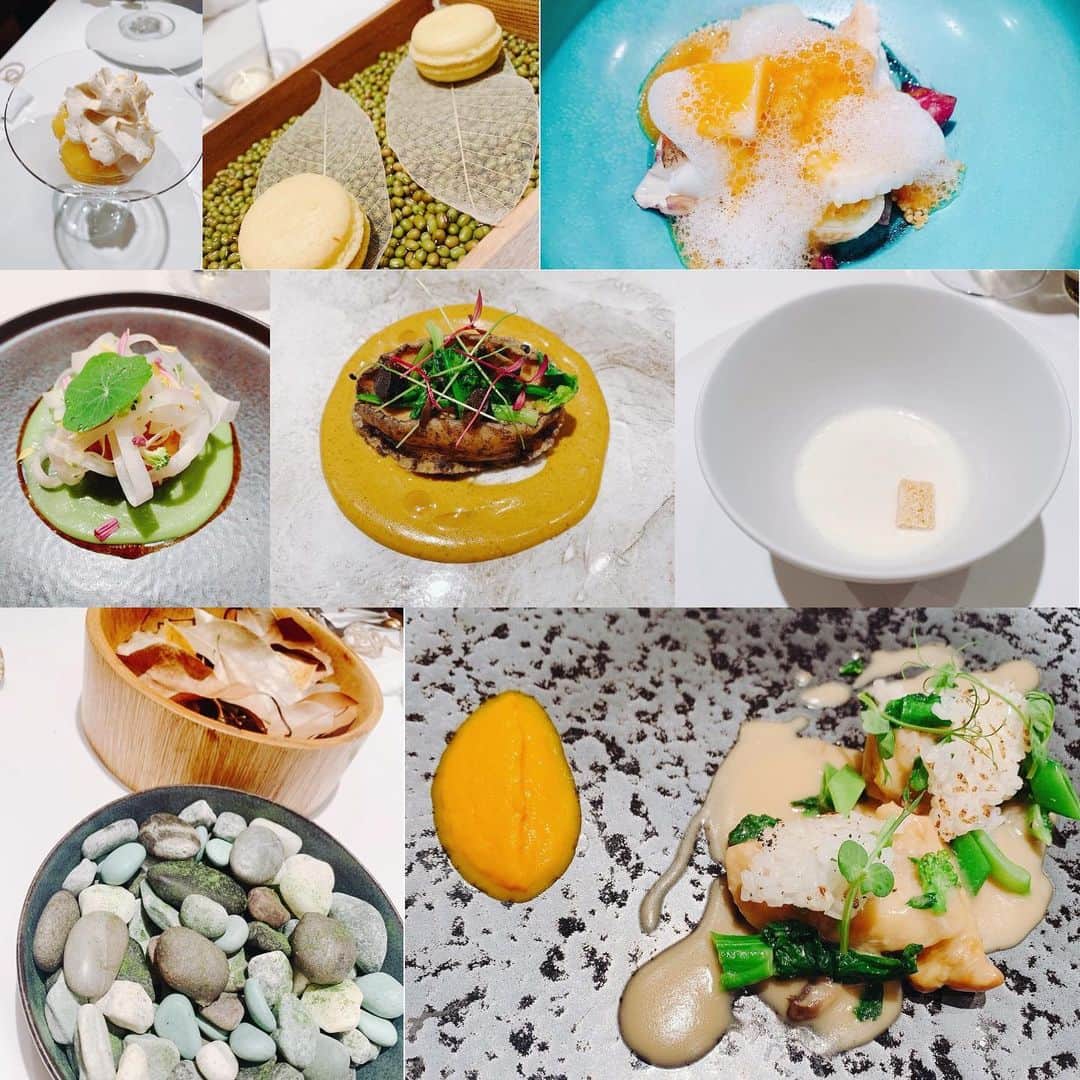 本田岬のインスタグラム：「ランチでフレンチ🍽 石と葉っぱのは食べられるのが１つずつ入ってて葉っぱはわかったけど石は本当に見分けがつかなかったー😯!! サービスも素敵だしお料理も私好み♥︎ ランチからこんな贅沢もたまには良いよね💓 また行こっ\(*ˊᗜˋ*)/ #ルカンケ #白金台 #フレンチ #ランチ #ミシュラン #ミシュラン一つ星」