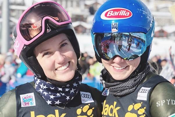 ミカエラ・シフリンのインスタグラム：「Hey @nina_obrien CONGRATS on your career-best with some 🔥 skiing! Also congrats @clara.direz @elisa_moerzinger and @martabassino 🎉🎉」