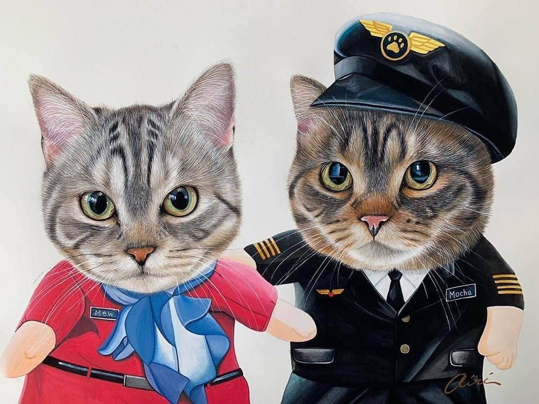 Chiakiさんのインスタグラム写真 - (ChiakiInstagram)「The coolest pilot Mocha and the most beautiful flight attendant Mew.❤️❤️❤️❤️❤️❤️ #mycats  Thank you @airi_nagatomi 😍😍😍」1月20日 2時43分 - chiakiinengland