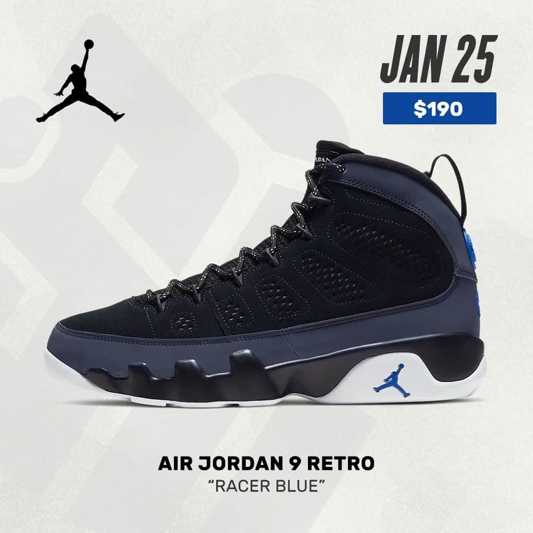 Sneaker Newsさんのインスタグラム写真 - (Sneaker NewsInstagram)「#SNReleaseAlert : The Air Jordan 9 Retro "Racer Blue" will release sooner than expected as the drop date has been moved forward to January 25th. Hit the link in our bio for full details.」1月20日 6時30分 - sneakernews