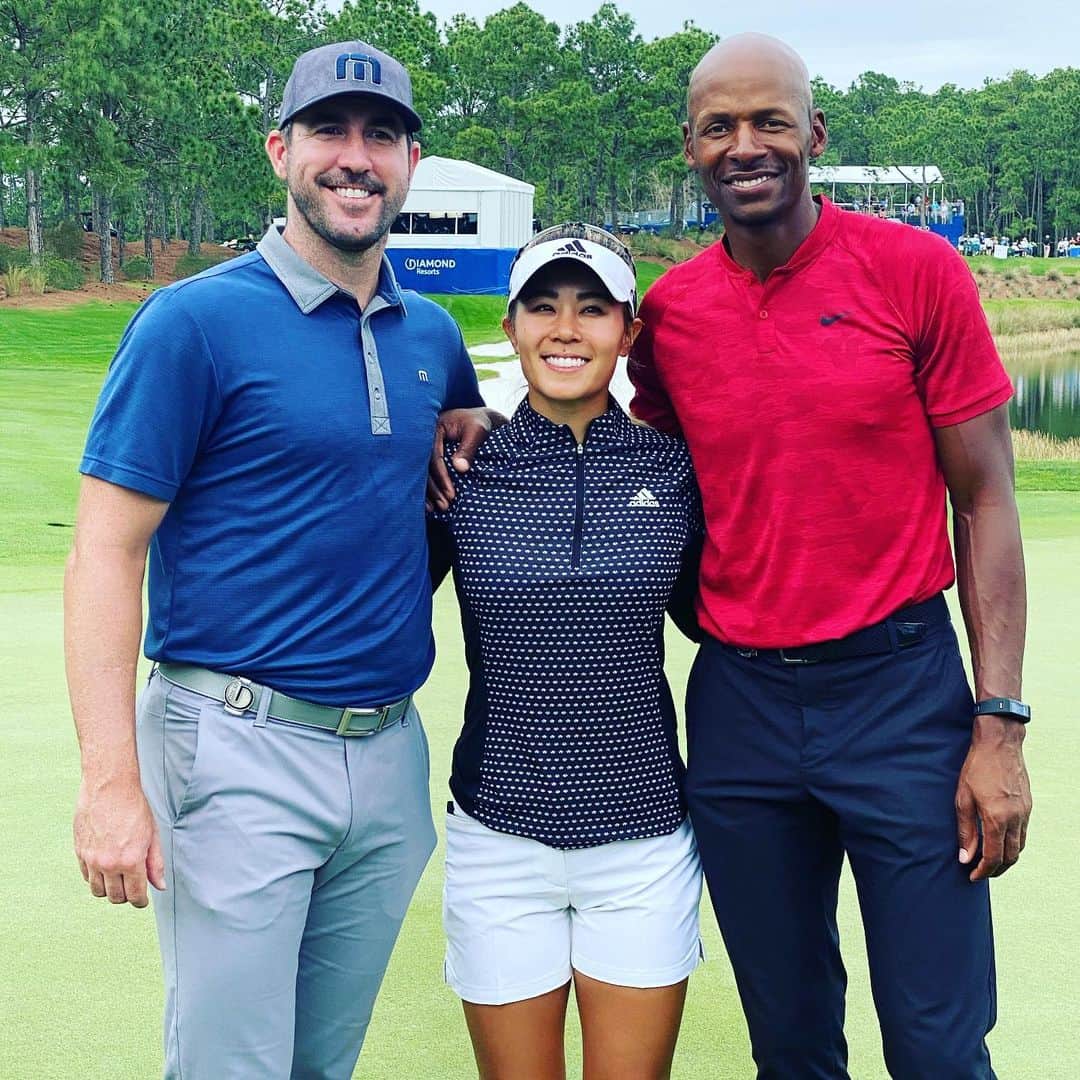 レイ・アレンのインスタグラム：「Thank you @diamondresorts for a great week of golf! Thank you @daniellekang and @justinverlander for being awesome today. Good luck to both of you in your upcoming seasons.  #diamondlpga #orlando #mysticdunes #golf」