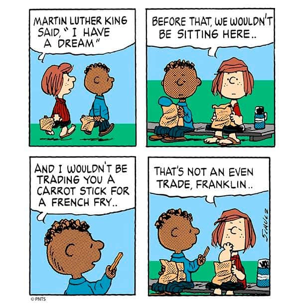 スヌーピーさんのインスタグラム写真 - (スヌーピーInstagram)「Honoring Martin Luther King with Franklin and Peppermint Patty.」1月20日 23時07分 - snoopygrams