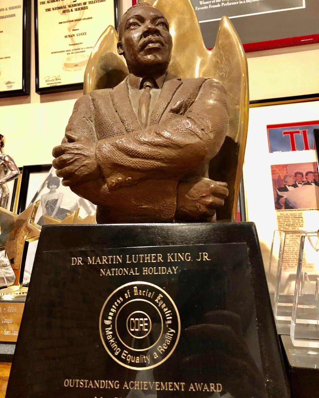 スーザン・ルッチさんのインスタグラム写真 - (スーザン・ルッチInstagram)「Martin Luther King Day—honoring this great American hero!  I am so proud and humbled to have received this award—it stands displayed front and center among my Emmy nominations.」1月20日 23時23分 - therealsusanlucci