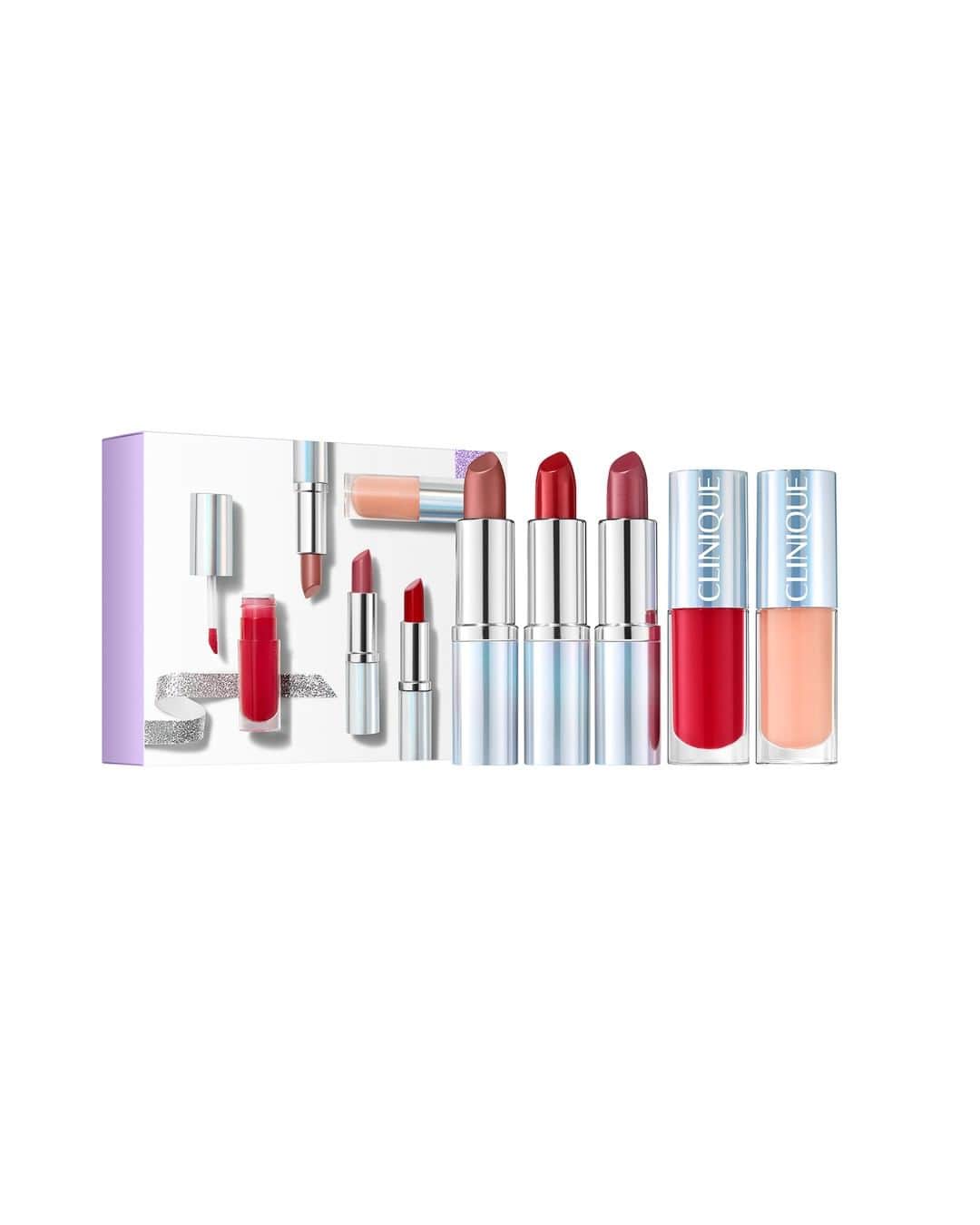 のインスタグラム：「【数量限定発売💄人気のリップがセットに】 肌印象さえ明るくするポップなカラーが魅力の 「クリニーク ポップ」シリーズから、リップ３本と、ウォータリー グロス２本の現品サイズが入ったお得なセットが登場。  限定のホログラムラッピングで、見た目もキュート。  デイリーはもちろん、バレンタインなどの勝負の日にも❤ 「クリニーク プレンティ オブ ポップ」 ✔1月24日(金)全国数量限定発売  #クリニークプレンティオブポップ #クリニークポップ #クリニークポップスプラッシュ #リップ #リップグロス #リップメイク #クリニーク #ほめ肌」