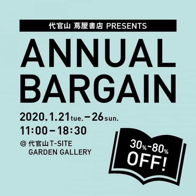 のインスタグラム：「.﻿ ANNUAL BARGAIN 2020﻿ ﻿ 代官山 蔦屋書店﻿ GARDEN GALLERY﻿ 2020年01月21日(火) - 01月26日(日)﻿ ﻿ 代官山 蔦屋書店(渋谷区猿楽町)では、2020年1月21日(火)～26日(日)の期間、お客様への日頃の感謝の気持ちを込めて、1,000冊を超える洋書と文具・雑貨のセールを開催いたします。﻿ ﻿ アート・インテリア・デザイン・ファッション・料理・クルマなど、様々なジャンルの洋書に加え、ヴィンテージ書や文具・雑貨など、代官山 蔦屋書店 コンシェルジュが厳選した商品が一堂に会します。﻿ ﻿ 本イベントの目玉商品は、昨年秋に発売されたばかりの新刊洋書「RIHANNA」。﻿ ﻿ 本書籍で初めて公開された約1,000枚の写真、7枚の折り込みページ(Gatefold)、11枚の特別冊子(Special Inserts)、9つのブックレット(Bound-in booklet)、両面張りのポスター1 枚、黒キャリングケースが付くなど超豪華版です。﻿ ﻿ 内容も彼女の幼少期から世界的なコンサートツアーまで、ファッションスターの瞬間から、有人や家族とのプライベートな時間まで、アーティスト、パフォーマー、デザイナー、そして起業家としての彼女を余すところなく紹介している本書籍を5部限定で特別出品いたします。 ﻿ 他にも代官山 蔦屋書店でしか手に入らない洋書・新刊書籍も登場。掘り出し物の商品をスペシャル価格でご提供させていただきます。﻿ ﻿ また期間中は、毎日17:30～18:30(最終日は16:00～17:00)に特別タイムセールを実施。﻿ 学生割引もございます。﻿ この機会をどうぞお見逃しなく。」