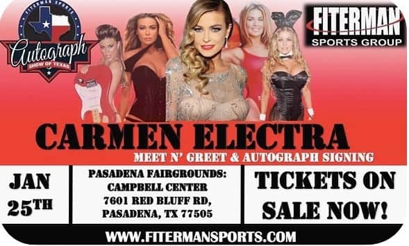 カルメン・エレクトラさんのインスタグラム写真 - (カルメン・エレクトラInstagram)「Come meet me at the Autograph Show of Texas hosted by @FitermanSports this weekend in Pasadena, Texas at the Pasadena Fairgrounds. More info at www.FitermanSports.com」1月21日 5時33分 - carmenelectra