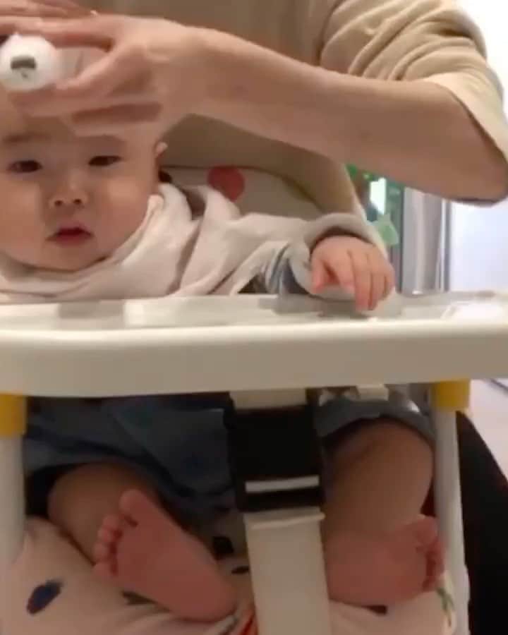 のインスタグラム：「我が家のマルコメです👩‍🦲✨ . . 先日3mmのアタッチメントを装着してバリカンで刈ったんだけど、微妙に変だったからたいちゃんに 中途半端や、だらしない‼️ 坊主にしてくれ‼️ と言われて、止むを得ず。。。 . 掴まり立ちするし、まだ冬だから気が引けるけどまぁ3mmも1mmも変わらんか‼️ってゆーとこで、丸刈りに✨ . 約30分、全く嫌がらない。 しかも毎回。 とりあえず何かしら見せときゃ大丈夫🙆‍♀️ 最後はヨダレ垂らして寝てた😪💤 . 30分のカットの様子を早送りで編集。 私はスッピンなので極力画面の外へ消えたい。。。 . 仕上がりは私も腕を上げたのか大分まともに刈れるようになった✨ . なんと光り輝く神々しい頭よ✨ リビングのライトですら太陽に見えてくるではないか‼️ . ストーリー見てマルコメくんに似てると多数DM頂きましたw . もうすぐ9ヶ月になるけど、転倒したとき以外全く泣かず、夜はミルクを飲みたいと一回だけ起きて直ぐ寝て10時間寝る。 助かります。 ゆっくり大河ドラマ、ガチ使、英雄たちの選択、松本家の休日を見れる✨ ありがたやっ‼️‼️‼️ . . #マルコメ誕生 #丸刈り #セルフカット ってやつ⁉️ 中国のマフィアみたいに見えるw」