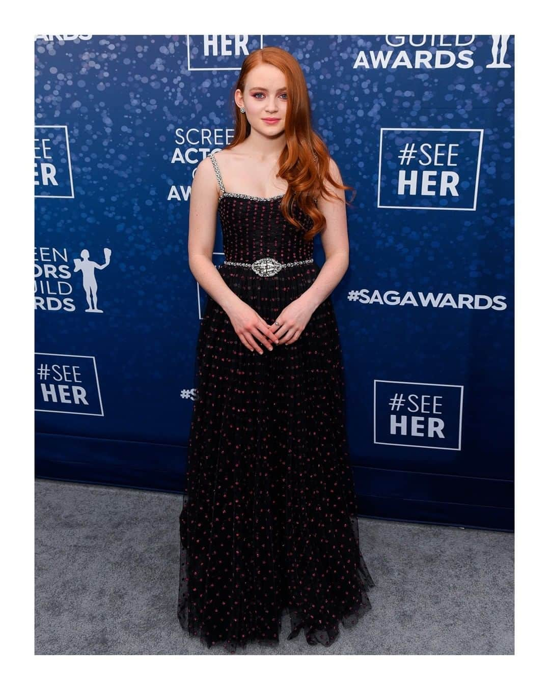 グッチさんのインスタグラム写真 - (グッチInstagram)「To the 26th Screen Actors Guild Awards @sagawards, @sadiesink_ wore a #Gucci polka dot tulle gown with crystal embroidered trim and belt detail designed by @alessandro_michele. #sagawards #AlessandroMichele」1月21日 19時15分 - gucci