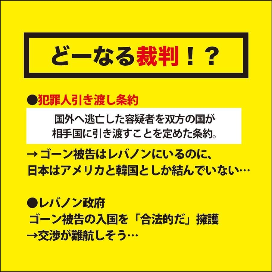 たかまつななさんのインスタグラム写真 - (たかまつななInstagram)「【どうなる逃亡！？ゴーン被告の罪とは】#たかまつななの3分で分かるニュース . 2018年、日産自動車から不正に役員報酬を多くもらっていたことなどで逮捕されたカルロス・ゴーンさん。 その後会社法違反で起訴されました。 . 拘置所を出たいゴーンさんは１５億円の保釈金を支払い、日本国内にいることを条件に 保釈されましたが、2019年12月末、突然海外へ逃亡🏃‍♂💨！ . なんと音響機器を運ぶ大きな箱に隠れて、プライベートジェットで出国したようです。 （日本のチェックの甘さが明らかになりました。これではテロリストも隠れて出入国できてしまいます…） . . トルコを経て現在はレバノンにいると言われるゴーンさん。 しかし日本は犯罪人引き渡し条約※をレバノン🇱🇧と結んでいないかつ、 レバノン政府はゴーン被告のレバノン入国を「合法的だ！」と擁護。 ゴーンさんの引き渡しなどの交渉の行方がわかりません… ※国外へ逃亡した容疑者を双方の国が相手国に引き渡すことを定めた条約。 日本は韓国、アメリカと結んでいる。 . . ゴーンさんは日本の司法に対して、 「有罪が前提で基本的人権を否定されている！」 と批判。 海外メディアも、日本に司法の下記について指摘しています。 ・９９％有罪判決である ・弁護士抜きで数時間に渡り聴取をした ・ゴーンさんが奥さんと連絡を取れない ・数週間に渡り拘束した ・自白するまで拘留する「人質司法」ではないか . . 今後のゴーンさんの逃亡はどうなるのでしょうか？ 本人は自分の逃亡劇をハリウッドでの映画化も検討しているようです…🎬!!! ぜひこれからのニュースにも注目してみてください。 . . #ニュース解説 #カルロスゴーン #ゴーン #日産自動車 #犯罪人引き渡し条約 #ゴーン逃亡劇 #CarlosGhosn #nissan #たかまつなな #笑下村塾」1月21日 16時17分 - takamatsunana