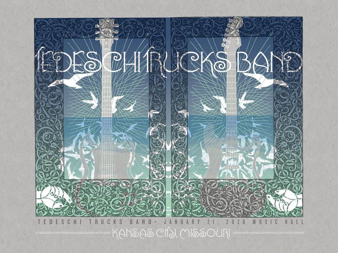テデスキ・トラックス・バンドのインスタグラム：「TTB is in KC tonight and here’s the show poster from @the.silent.p. 18x24 limited edition silkscreen prints will be available at merch upon doors opening, with a small amount signed by the band while supplies last. Doors open at 6:30 and don’t miss @johnmoreland opening the show at 7:30 sharp with TTB to follow!」