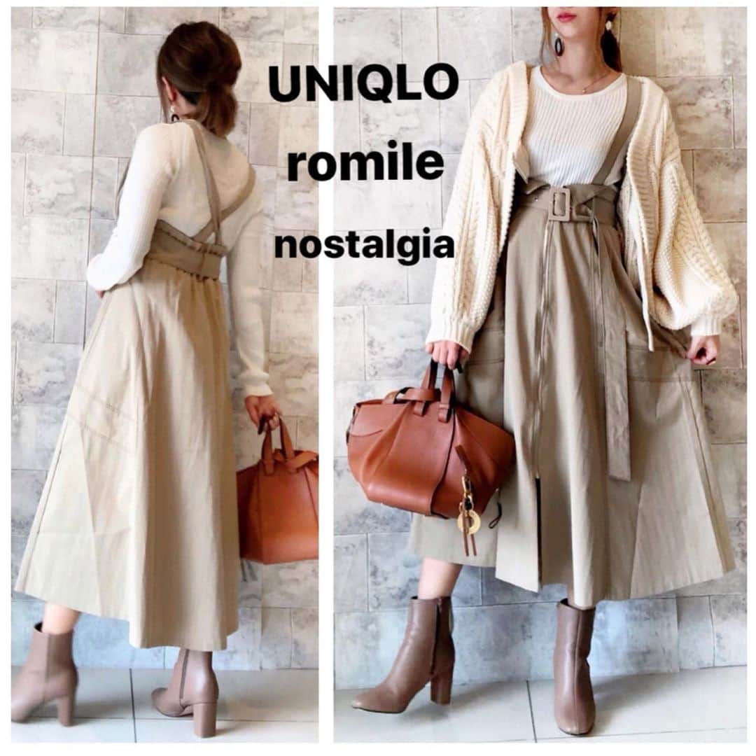 ❁coco❁さんのインスタグラム写真 - (❁coco❁Instagram)「【コーデ】2020.1.21 このスカート  が可愛すぎる❤️ 後ろがバッククロスになっていて フレア感とか丈感が絶妙✨ ウエストゴムでゆったり！←これ重要 ニットはずっと愛用してるUNIQLOの リブセーターです☺️ ・ knit … @uniqlo_ginza  skirt … @romile_official  Flare back cross skirt/BEG carde … @nostalgia_jp × @rococo39  bag… loewe  boots… titivate pieace… @reveplaisir ・ --------------------------------------------------- - コーデ詳細はブログに✍️✨ @rococo39  のTOPから BLOG・楽天room ・youtube 火金配信 にも飛べます🕊❤︎ --------------------------------------------------------- #ユニクロコーデ #ユニジョ #uniqloコーデ  #UNIQLOu #uniqloginza2020ss  #uniqloginza2019fw #uniqloginza #上下ユニクロ部  #今日のコーデ #ママコーデ #プチプラコーデ #シンプルコーデ #着回しコーデ  #全身プチプラ #秋コーデ #おしゃれさんと繋がりたい たい #インスタ女子  #インスタ映え #アラサーコーデ #アラフォーコーデ  #30代コーデ #コーデ記録 #ロカリ #youtuber好きな人と繋がりたい #ファッションコーデ #ユニクロニット族　#アラフォーコーデ  #ロミール #romile」1月21日 20時54分 - rococo39