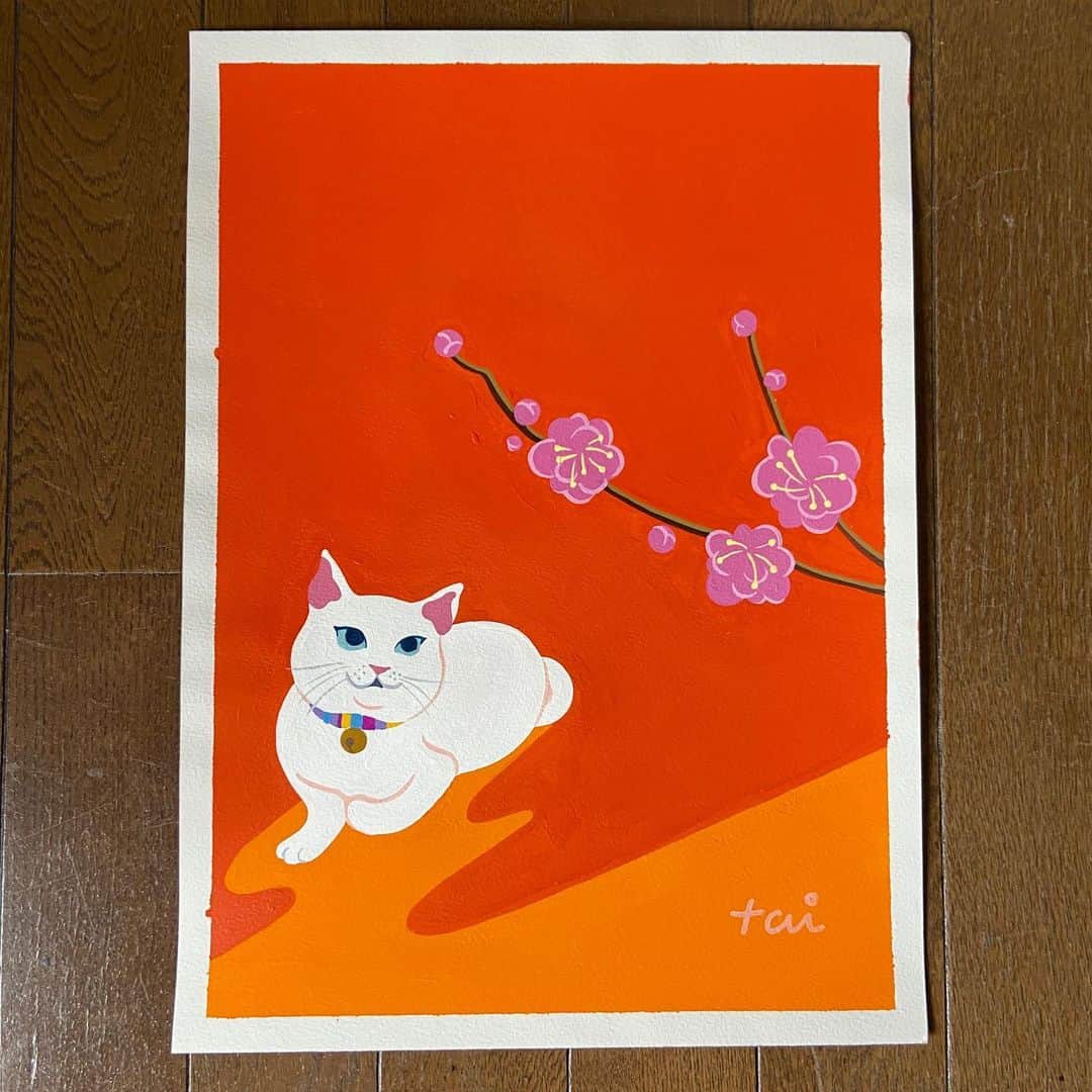 松尾たいこさんのインスタグラム写真 - (松尾たいこInstagram)「Today's painting is a white cat looking at plum blossoms. 「雨粒に包まれた窓の方が、私にとっては有名人の写真より面白い」そう語ったフォトグラファーの展覧会に行ってきました。 「永遠のソール・ライター」（Bunkamura ザ・ミュージアム） https://www.bunkamura.co.jp/museum/exhibition/20_saulleiter/ ニューヨークのフォトグラファー、ソールライターの写真は、一瞬の形や色を切り取り、窓の映り込みや雨粒って当たり前のものなのに、それにフォーカスすることで非日常を感じます。  オススメの展覧会なのでぜひ。3／8（日）まで。  今日の絵は、梅の花を眺める白猫。  #japaneseartist #liveintokyo #myartwork #acrylicpainting #art #artoftheday #happyart #loveart #lovejapan #アート #絵 #fineart #artposts #contemporaryart #drawing #acrylic #artlovers #colorfulworld #artstagram #paintlover #saulleiter #exhibition #bunkamuraザミュージアム」1月22日 16時04分 - taikomatsuo