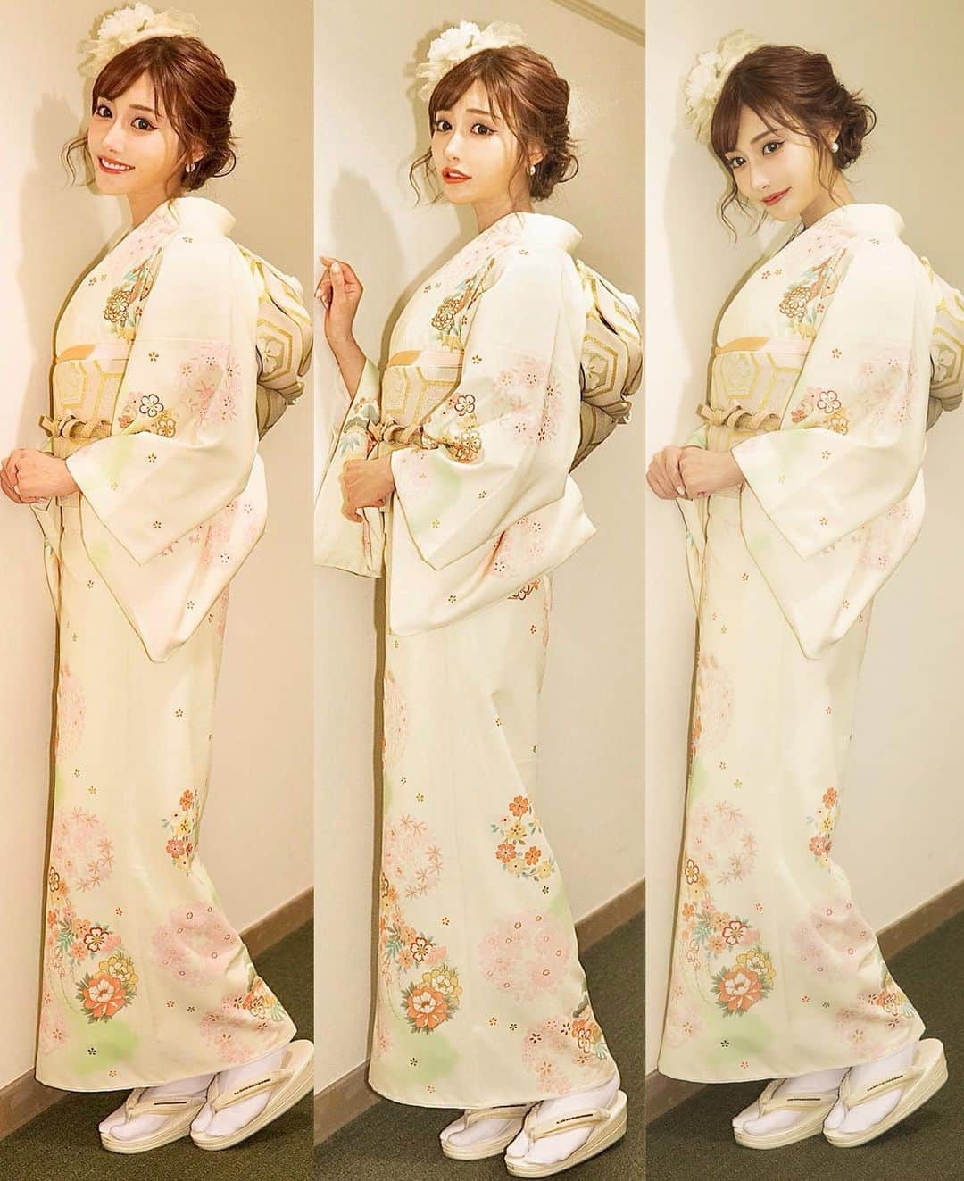 明日花キララのインスタグラム：「北海道のかわいい女の子が 400人くらいいて少し緊張しました🦦💭💭 . @wafukan_ichi さんいつも素敵な訪問着や振袖 ありがとうございます👘🧡」