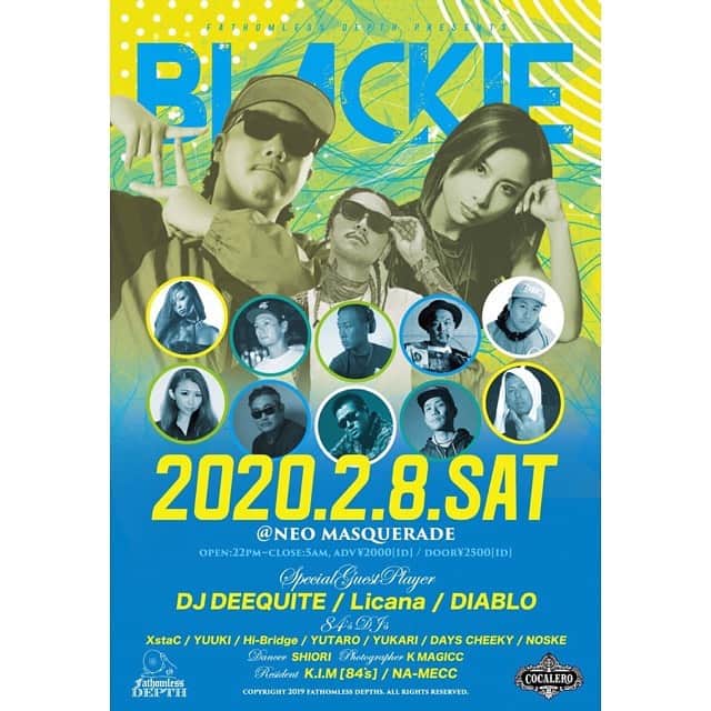 Licanaのインスタグラム：「【LIVE情報】 2月のLIVE情報でございます🔥 お近くの方、是非お待ちしてます💜🧡💜🧡 ____ ____ ____ ____ ____ ____ BLACKIE  take.4 〜84's Edition〜 . . ２０２０.２.８(SAT) @新宿 NEOMASQUERADE 22:00 〜 5:00 . 「Special Guest Player」 DJ DEEQUITE (2tight llc) Licana DIABLO (bowwow recordz) . 「84's DJ」 X sta C YUUKI Hi-Bridge YUTARO YUKARI DAYS CHEEKY NOSKE . 「photographer」 K MAGICC . 「resident」 K.I.M. (84's) NA-MECC . . . 「楽しければ、それでイイ！！」をモットーに仙台〜関東を又に掛けるunderground rap狂集団「k.i.d.c.」の構成員K.I.M.が２０１７年に立ち上げたレーベル… 「Fathomless Depth」 による型にハマる事のないparty。 . 第四回となる今回は、84's Editionと題してK.I.M.と同世代の同志達を招いての開催！！！ 各地で培ってきた現場経験と安定したスキルで、どの時間も見逃し、聞き逃し厳禁！！！！！ また、Guestには驚異的なリリース量と卓越したスキルで全国にその名を轟かすマルチプレーヤーDJ DEEQUITE！！！ . その可愛いらしい見た目からは想像出来ない素晴らしい美声と歌唱力を擁す大人気シンガーLicana！！！ . 第二回でも最高のステージングで盛り上げてくれた若手NO.１の呼び声高いラッパーDIABLO！！！ . そして最高の形で、その一瞬一瞬を残すphotographer K MAGICC！！！ . . 「も〜たまんねぇだろ？？」 . 毎度ながら一瞬も気の抜けない４２０分に是非！！ ____ ____ ____ ____ ____ ____ #2020 #Licana #singer #Live #TOKYO #OSAKA #JAPAN #japina」