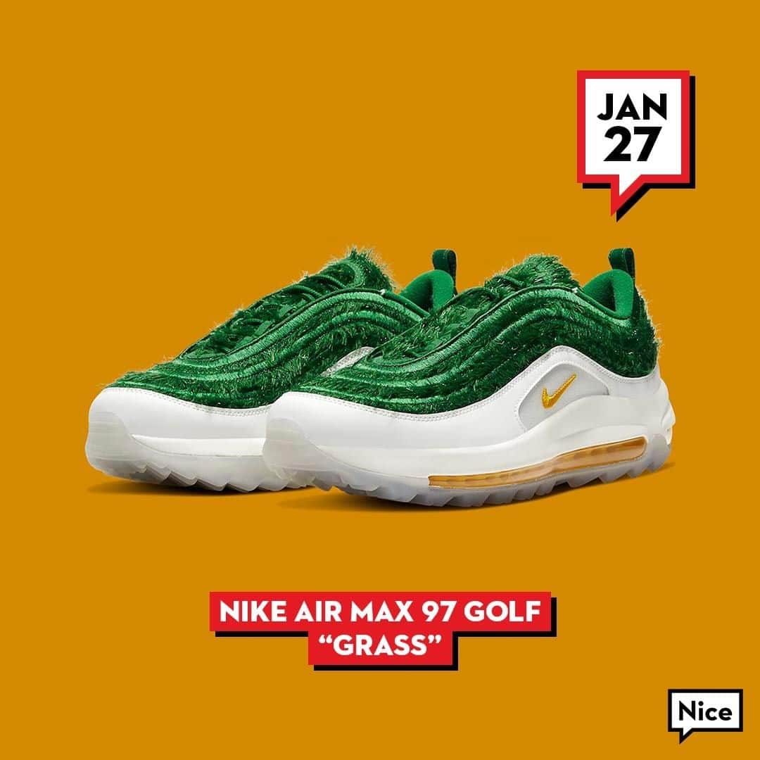 Nice Kicksさんのインスタグラム写真 - (Nice KicksInstagram)「Whether you're keeping score or not, the Nike Air Max 97 Golf "Grass" is a hole in one. Set to drop on January 27th, will you be testing these out on the fairway? ⛳」1月23日 0時01分 - nicekicks