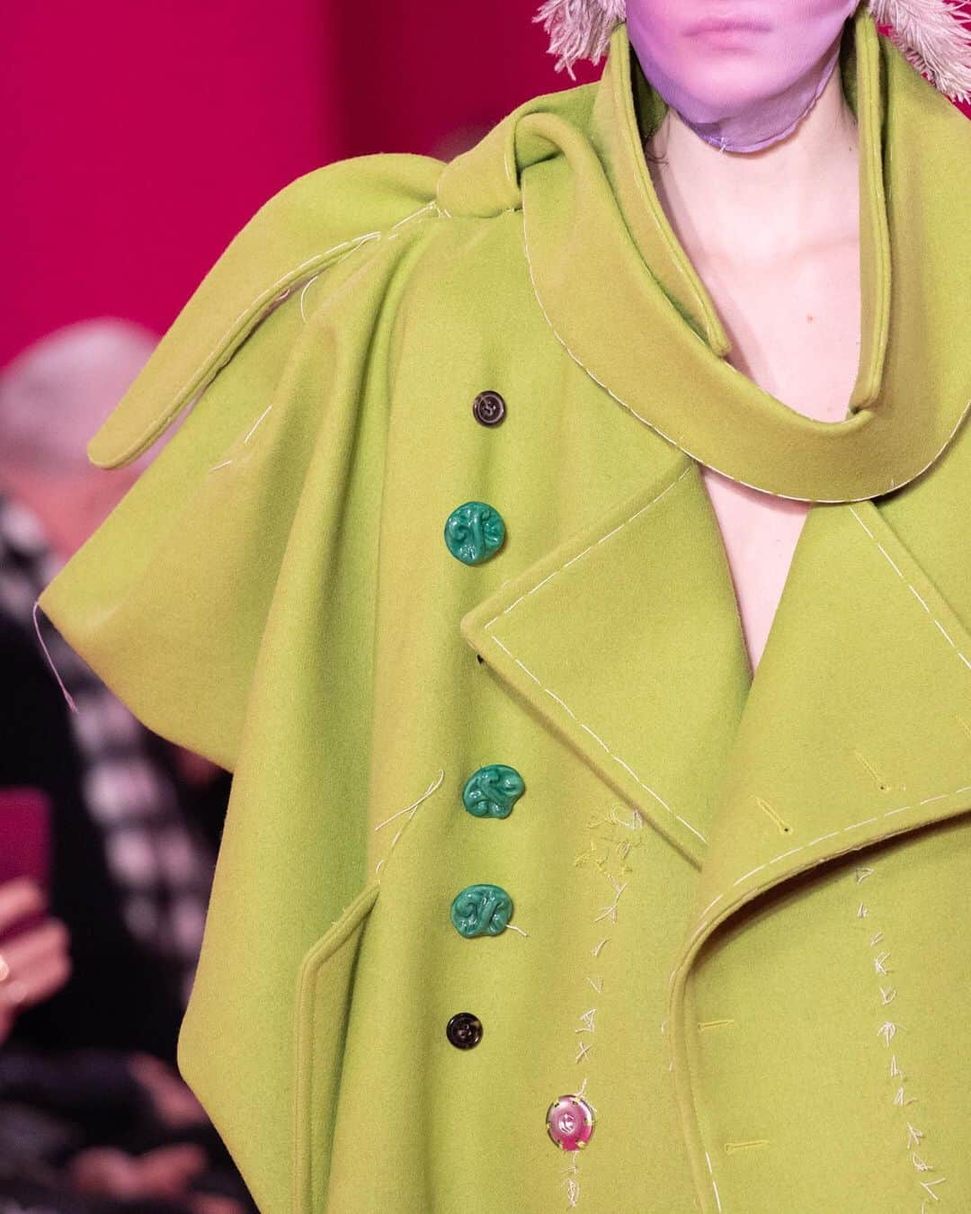 Maison Margielaさんのインスタグラム写真 - (Maison MargielaInstagram)「#MaisonMargiela ‘Artisanal’ Co-ed SS20 Collection designed by @JGalliano  Look 2 Pistachio wool overcoat with an asymmetric bow sleeve and neck detailing and ceramic buttons, worn over a yellow crêpe de cine bias-cut dress. White Maison Margiela x Reebok shoes.」1月23日 0時02分 - maisonmargiela