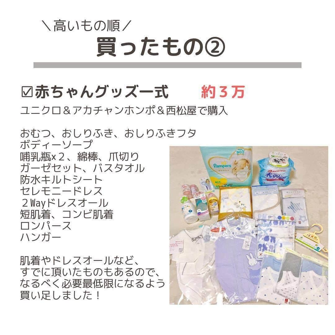 ママリさんのインスタグラム写真 - (ママリInstagram)「出産準備にかかるお金～💰つい色々買いたくなっちゃうのよね…😥皆さんはいくらかかりましたか？❤ #ママリ ⠀﻿⁠⁠ . ⁠ ※家庭・産院によって異なるかと思いますので、参考にしてみてくださいね❤️ ⁠⠀ ⁠ ※⁠販売店や付属品などによって金額は異なると思いますので、気になる商品は価格やスペックをサイトでチェックしてみてくださいね🌟⁠ ⁠.⠀⠀﻿⁠ ＝＝＝⠀⠀﻿⁠ .⁠ ⁠出産準備でかかったお金✎︎⁠ .⁠ 計算してみたところ、14万円ほどでした💡⁠ 実際は、親が少し出してくれたり楽天ポイントを駆使したりして、10万くらいで済んでいます( *ˊᵕˋ)⁠ . ⁠ ＝＝＝⠀⠀﻿⁠ .⠀⠀﻿⁠ @chika_201901 さん、素敵な投稿ありがとうございました✨⠀⠀﻿⁠ .⠀⠀﻿⁠ .⠀⠀﻿⁠ ⁠⌒⌒⌒⌒⌒⌒⌒⌒⌒⌒⌒⌒⌒⌒⌒⌒*⁣⠀﻿⁠ みんなのおすすめアイテム教えて ​⠀﻿⁠ #ママリ口コミ大賞 ​⁣⠀﻿⁠ ⠀﻿⁠ ⁣新米ママの毎日は初めてのことだらけ！⁣⁣⠀﻿⁠ その1つが、買い物。 ⁣⁣⠀﻿⁠ ⁣⁣⠀﻿⁠ 「家族のために後悔しない選択をしたい…」 ⁣⁣⠀﻿⁠ ⁣⁣⠀﻿⁠ そんなママさんのために、⁣⁣⠀﻿⁠ ＼子育てで役立った！／ ⁣⁣⠀﻿⁠ ⁣⁣⠀﻿⁠ あなたのおすすめグッズ教えてください ​ ​ ⁣⁣⠀﻿⁠ ⠀﻿⁠ 【応募方法】⠀﻿⁠ #ママリ口コミ大賞 をつけて、⠀﻿⁠ アイテム・サービスの口コミを投稿！⠀﻿⁠ ⁣⁣⠀﻿⁠ (例)⠀﻿⁠ 「このママバッグは神だった」⁣⁣⠀﻿⁠ 「これで寝かしつけ助かった！」⠀﻿⁠ ⠀﻿⁠ あなたのおすすめ、お待ちしてます ​⠀﻿⁠ ⁣⠀⠀﻿⁠ * ⌒⌒⌒⌒⌒⌒⌒⌒⌒⌒⌒⌒⌒⌒⌒⌒*⁣⠀⠀⠀⁣⠀⠀﻿⁠ ⁣💫先輩ママに聞きたいことありませんか？💫⠀⠀⠀⠀⁣⠀⠀﻿⁠ .⠀⠀⠀⠀⠀⠀⁣⠀⠀﻿⁠ 「悪阻っていつまでつづくの？」⠀⠀⠀⠀⠀⠀⠀⁣⠀⠀﻿⁠ 「妊娠から出産までにかかる費用は？」⠀⠀⠀⠀⠀⠀⠀⁣⠀⠀﻿⁠ 「陣痛・出産エピソードを教えてほしい！」⠀⠀⠀⠀⠀⠀⠀⁣⠀⠀﻿⁠ .⠀⠀⠀⠀⠀⠀⁣⠀⠀﻿⁠ あなたの回答が、誰かの支えになる。⠀⠀⠀⠀⠀⠀⠀⁣⠀⠀﻿⁠ .⠀⠀⠀⠀⠀⠀⁣⠀⠀﻿⁠⠀⠀⠀⠀⠀⠀⠀⠀⠀⠀⠀⠀⁠ 👶🏻　💐　👶🏻　💐　👶🏻 💐　👶🏻 💐﻿⁠ ⁠ ⁠ #妊娠#妊婦#臨月#妊娠初期#妊娠中期⁠#妊娠後期⁠ #出産#陣痛 ⁠#プレママライフ #プレママ #新米ママ⁠ #初マタさんと繋がりたい#プレママさんと繋がりたい⁠ #初マタ#妊娠中 #出産準備 ⁠#出産準備品⁠#赤ちゃん用品 #赤ちゃんグッズ⁠ #ベビーグッズ ⁠#男の子ママ予定#女の子ママ予定⁠ #ベビーカー #抱っこ紐 #西松屋 #赤ちゃん本舗 #ユニクロ」1月23日 10時03分 - mamari_official