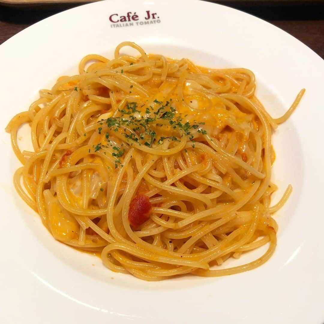 朝水柚菜のインスタグラム：「. . おとといのごはん🍝  どうしてもこれがこうなっちゃう🙄 わかってくれる人いるかな？  民度低いたべかた🙄  おいしかった🥰  #イタトマ #イタリアントマトカフェjr  #パスタ #モッツァレラチーズ #トマトクリームソース」