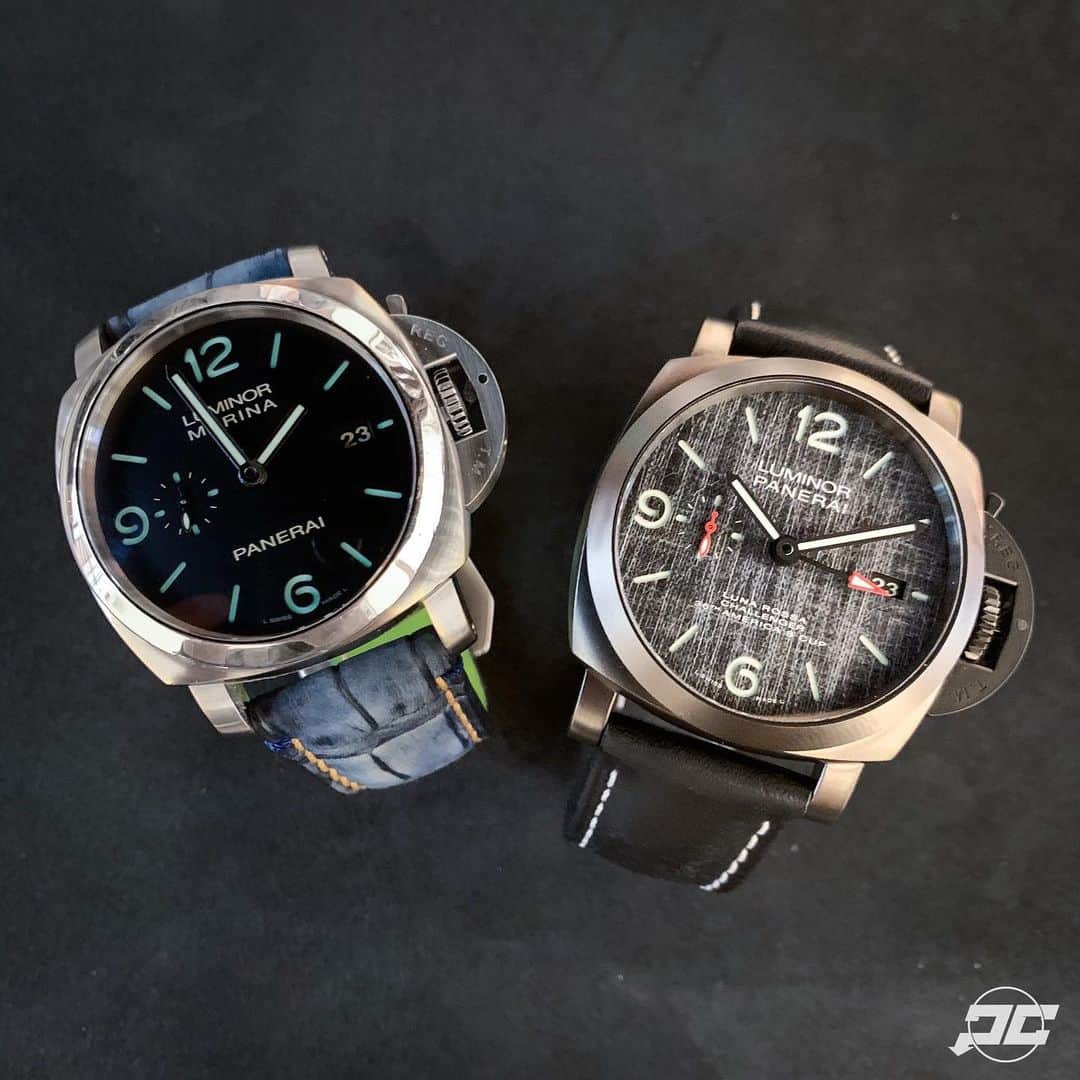 パネライのインスタグラム：「Man! The #Panerai #PAM1036 is a stunner.  44mm DLC titanium case, sail cloth dial, & red accents are a really sick combo.  Makes the 312 look boring hahah 😂😂 what do you think? #paneraicentral」