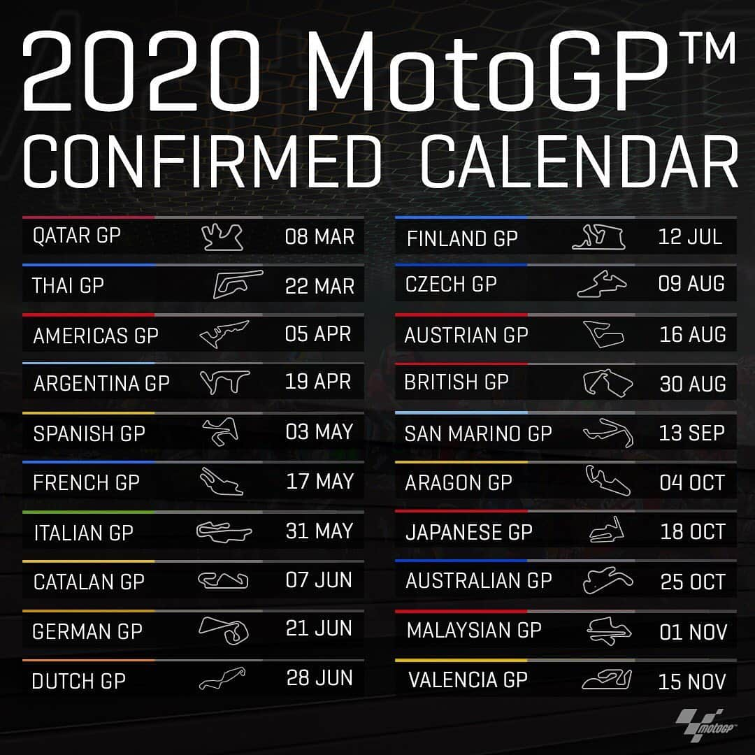 MotoGPさんのインスタグラム写真 - (MotoGPInstagram)「2️⃣0️⃣2️⃣0️⃣ Calendar confirmed! 📅 // We’ll see you at the races! ✊ Click link in bio to buy your tickets! 🏁 #MotoGP2020 #2020awaits #MotoGP #Motorcycle #Racing #Motorsport」1月23日 21時01分 - motogp