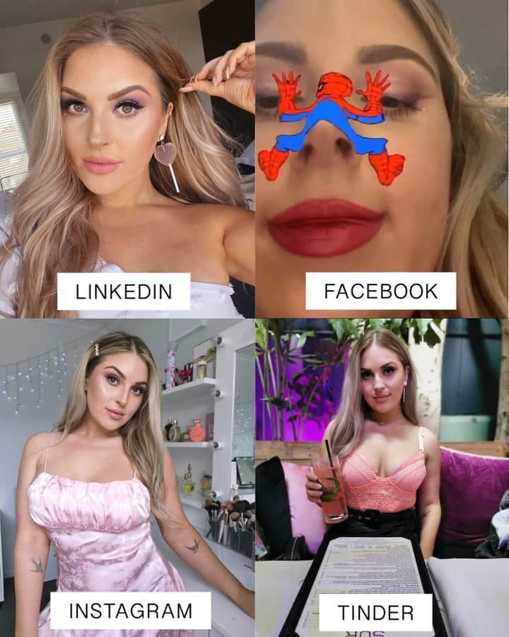 Shannonのインスタグラム：「Seen this going around this morning... 😂 I basically only use Facebook for my Shaaanxo page and to chat in DM with friends (many hideous selfies have been exchanged), in NZ we don’t use iMessage or WhatsApp as much! 😱 I thank the lord every day I have already found my human bc I could NEVER persevere with all these dating apps... although I have like 4 friends who are marrying their tinder swipes! Do you have any success stories? ✌🏼💕」