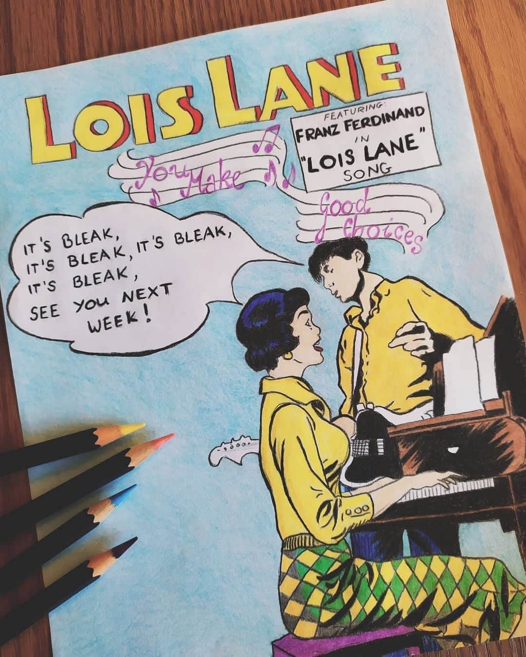 フランツ・フェルディナンドさんのインスタグラム写真 - (フランツ・フェルディナンドInstagram)「Love the comic book style here. 'Lois Lane' drawn by @veroslawa.  Hope you're all enjoying #FranzArtFridays. This week we want to see what you can do with 'I'm Your Villain'.」1月24日 20時50分 - franz_ferdinand