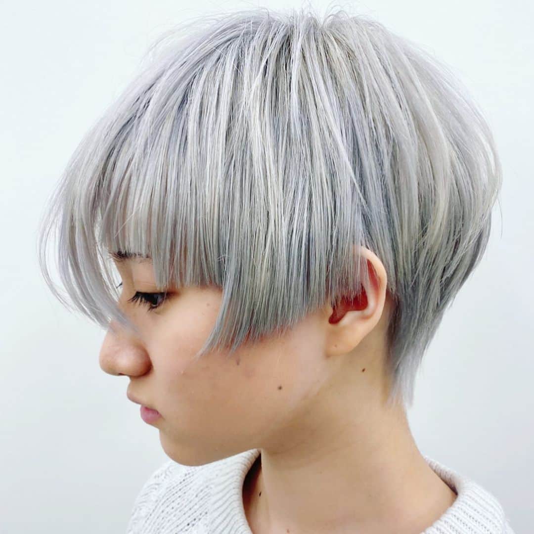 内田聡一郎さんのインスタグラム写真 内田聡一郎instagram ブリーチからのプラチナシルバーカラー 切り込んだ毛束をつくったデザイン ショート Lecotokyo Leco アイスカラー プラチナカラー ホワイトカラー ビフォーアフター Before After セミナー