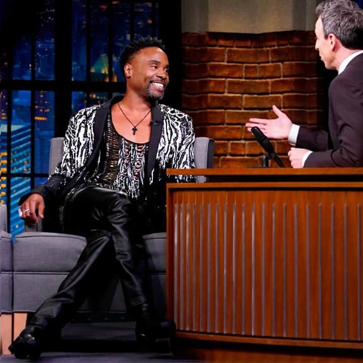 ジュリアンマクドナルドのインスタグラム：「The amazing @theebillyporter wears a signature #JULIENMACDONALD Rock&Roll sweater and a Metallic embroidered tailored jacket at his latest interview with @latenightseth  Stylist: @sammyratelle for @rrrcreative」
